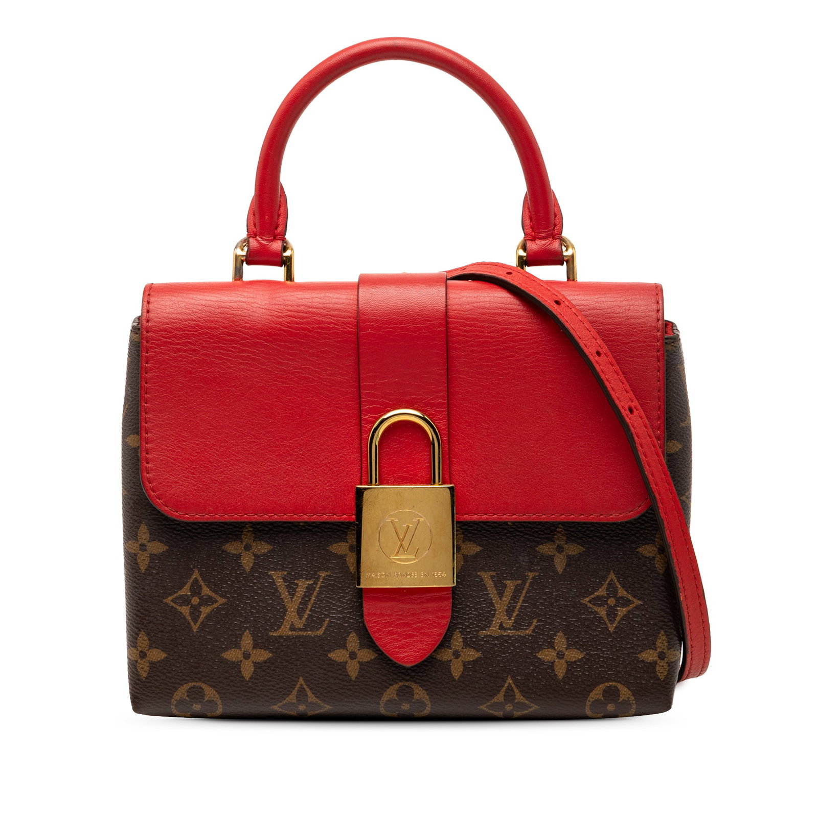 Louis Vuitton Locky BB Brown Monogram Canvas Top Handle Bag: Louis Vuitton Locky BB Brown Monogram Canvas Top Handle Bag This Louis Vuitton Locky BB features a monogram canvas body with a rolled leather top handle and a detachable flat leather strap. The bag is