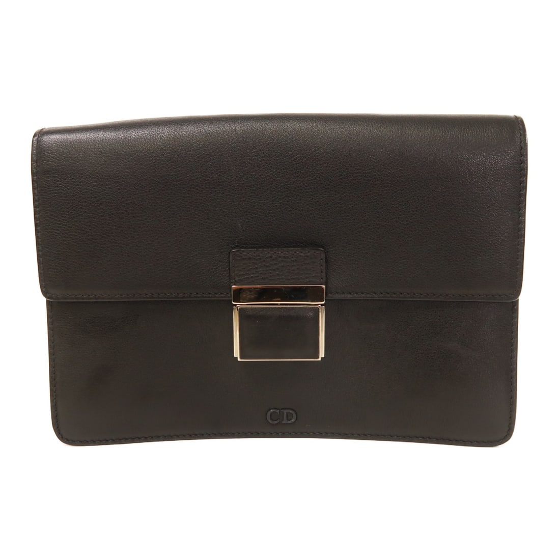 Dior CD black calfskin accessory pouch with handle: Dior CD black calfskin accessory pouch with handle Christian Dior accessory pouch with handle in black calfskin leather. This women's pouch features a flap design with one zip pocket and shows reasona