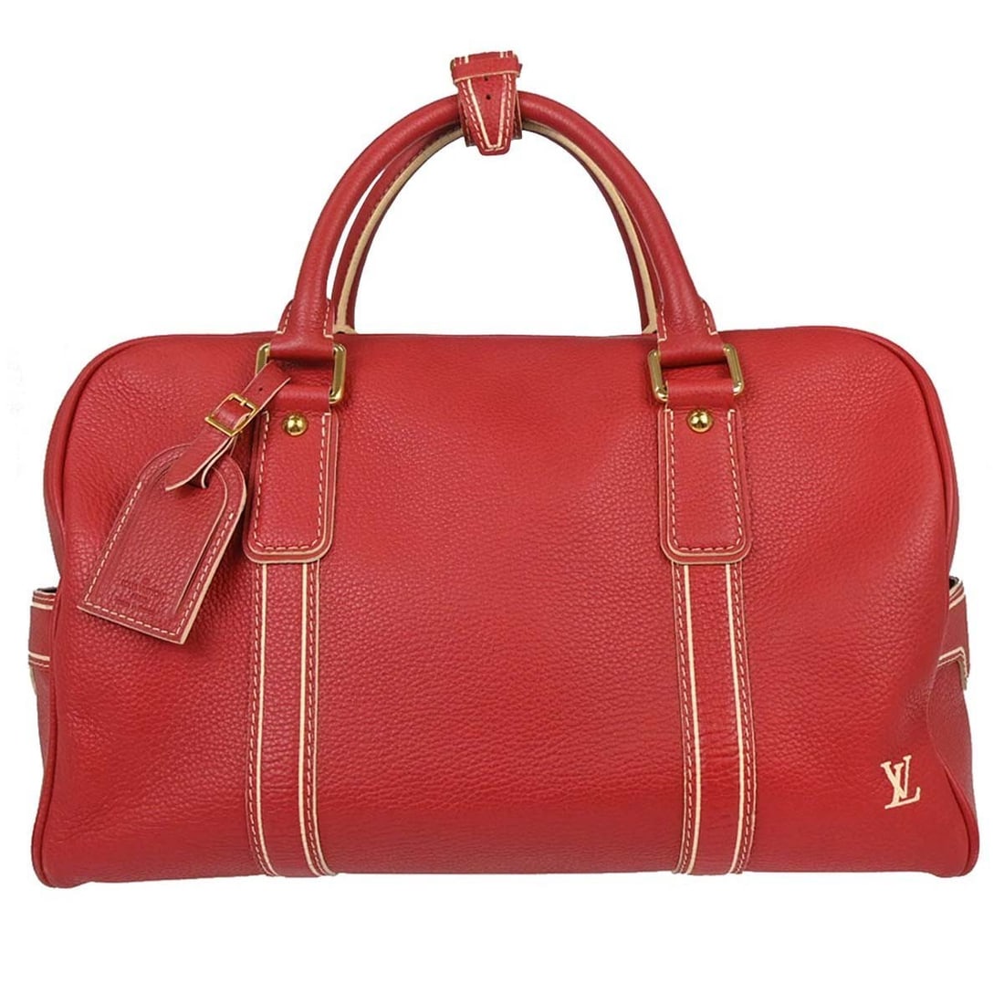 Louis Vuitton Carryall Red Tobago Leather Tote Bag M95140: Louis Vuitton Carryall Red Tobago Leather Tote Bag M95140 Vintage Louis Vuitton Carryall duffle handbag in red Tobago leather with double handles and zip closure. This women's tote-style bag features 