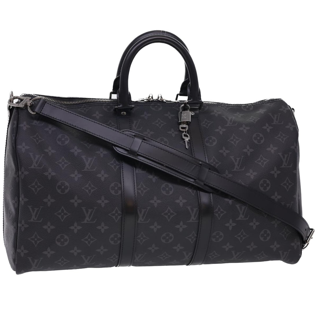 Louis Vuitton M43278 Keepall Bandouliere 45 Monogram Eclipse Boston Bag: Louis Vuitton M43278 Keepall Bandouliere 45 Monogram Eclipse Boston Bag Louis Vuitton Eclipse Keepall Bandouliere 45 Boston Bag in Monogram Eclipse Canvas. This women's bag is made in France and comes