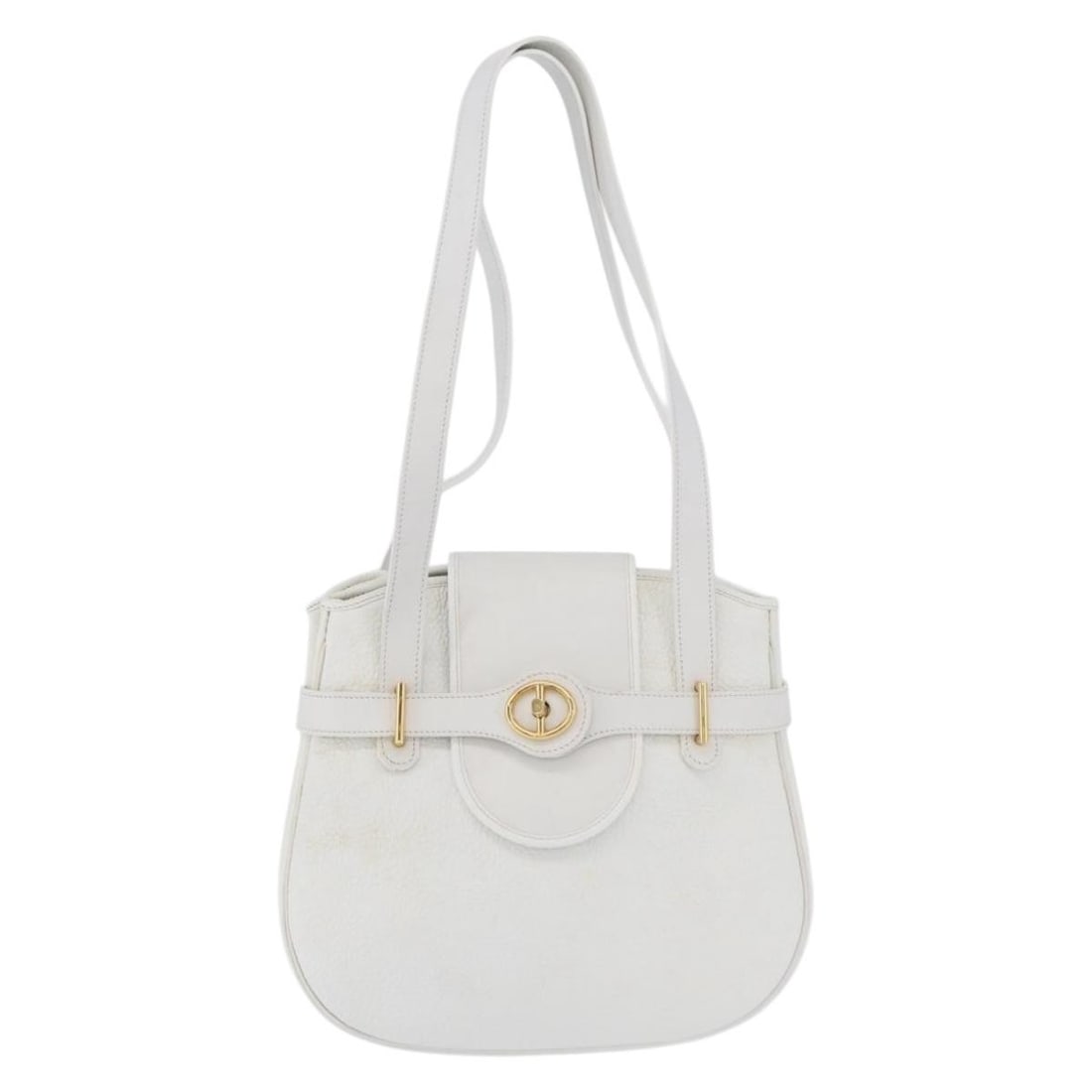 Christian Dior Vintage White Gold Leather Shoulder Bag: Christian Dior Vintage White Gold Leather Shoulder Bag A vintage Christian Dior leather item in white gold color, made in France, with dimensions of 25 cm x 23 cm x 6 cm. It is described as a female m