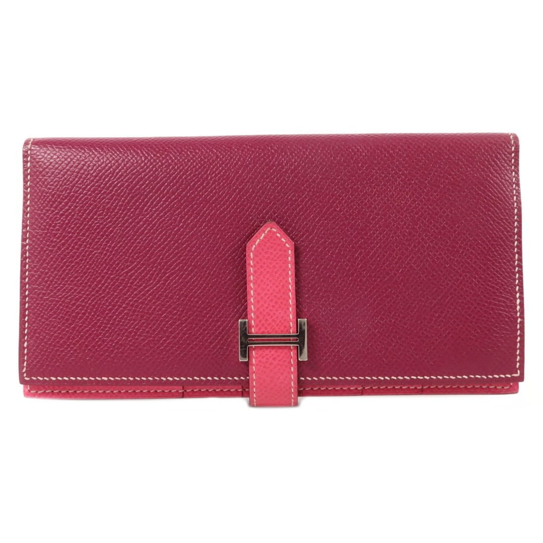 Hermes Bearn long bifold wallet in pink Epsom calfskin PHW: Hermes Bearn long bifold wallet in pink Epsom calfskin PHW Hermes Bearn W Snap long bifold wallet in Epsom and calfskin leather with palladium-tone hardware. Finished in Tosca and Rose Tyrien pink ton