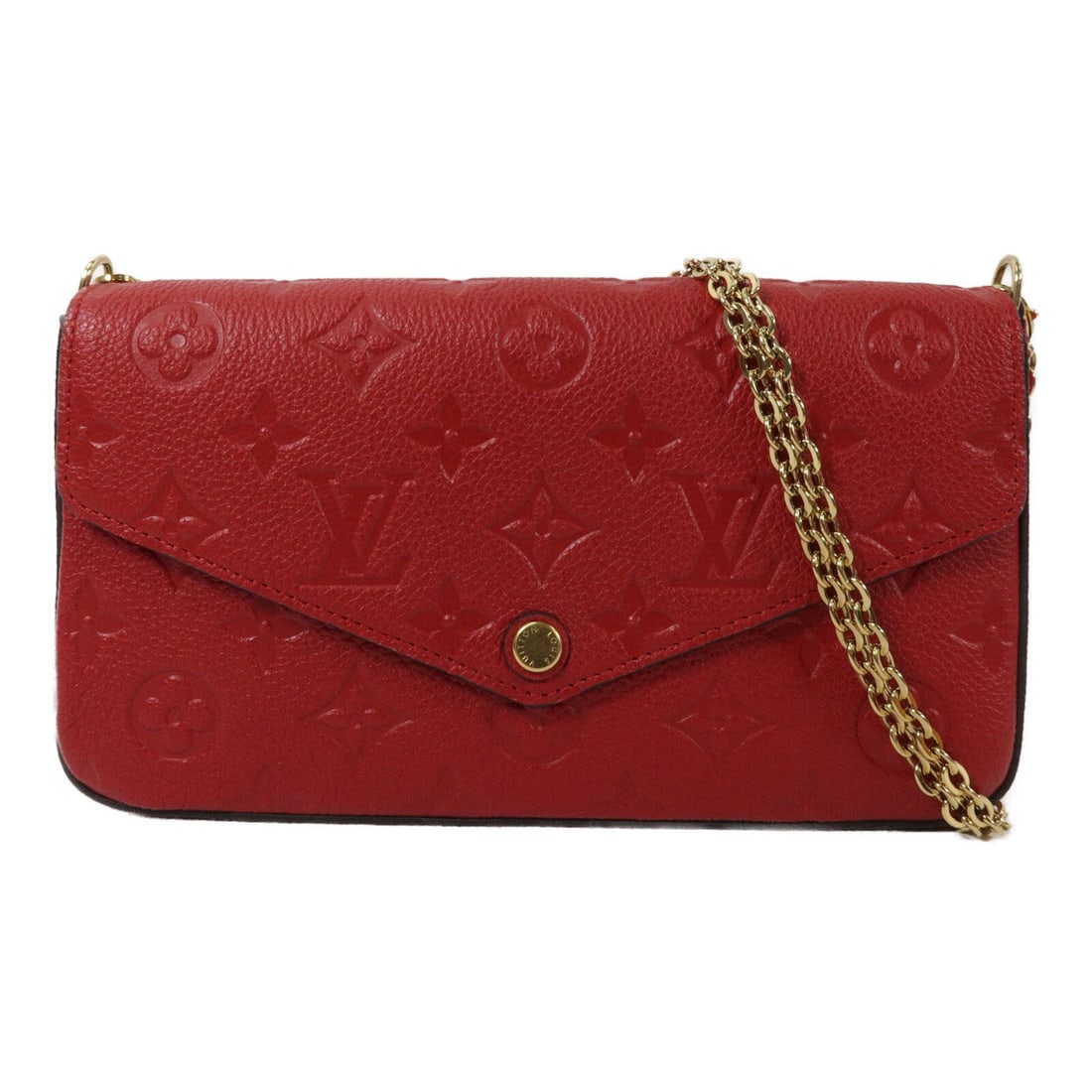 Louis Vuitton Felicie Pochette M64065 Red Empreinte Shoulder Bag: Louis Vuitton Felicie Pochette M64065 Red Empreinte Shoulder Bag Louis Vuitton Felicie Pochette chain shoulder bag in Monogram Empreinte calfskin. This women's shoulder bag features a red exterior wit