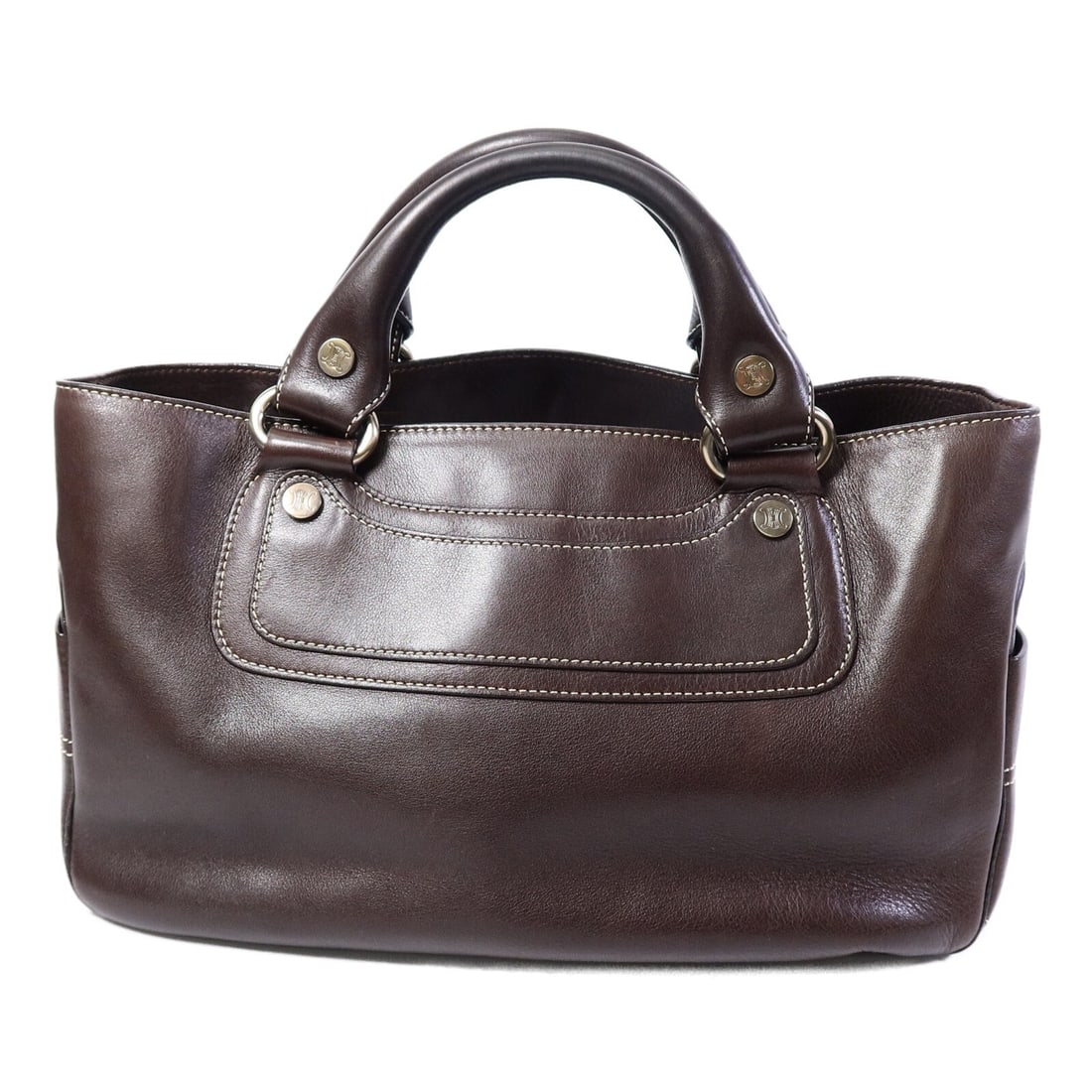 CELINE Boogie Brown Calfskin Handbag Gold Tone Hardware: CELINE Boogie Brown Calfskin Handbag Gold Tone Hardware CELINE Boogie handbag in brown calfskin (cowhide) leather with a regular size and a structured handbag style. It features one inside zip pocket 