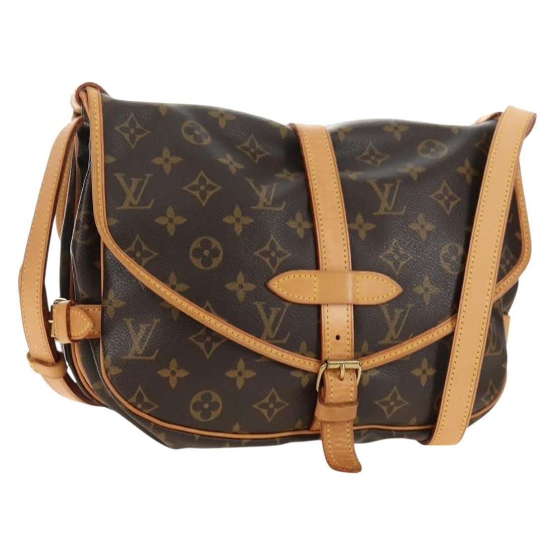 Louis Vuitton M42256 Saumur 30 Monogram Canvas Shoulder Bag: Louis Vuitton M42256 Saumur 30 Monogram Canvas Shoulder Bag Louis Vuitton Saumur 30 shoulder bag in Monogram canvas with an adjustable shoulder strap and included dust bag. Made in France, this women'