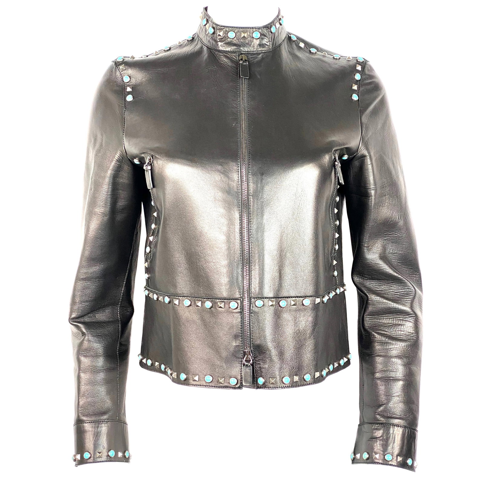 Valentino studded leather jacket with silk lining size 8 (1 of 17)