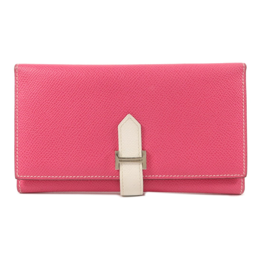 Hermes Bearn Souffle tri fold wallet Epsom leather Rose Tyrien Craie PHW: Hermes Bearn Souffle tri fold wallet Epsom leather Rose Tyrien Craie PHW Tri-fold long wallet from the Bearn Souffle line in Epsom and calfskin leather. Finished in Rose Tyrien and Craie tones with