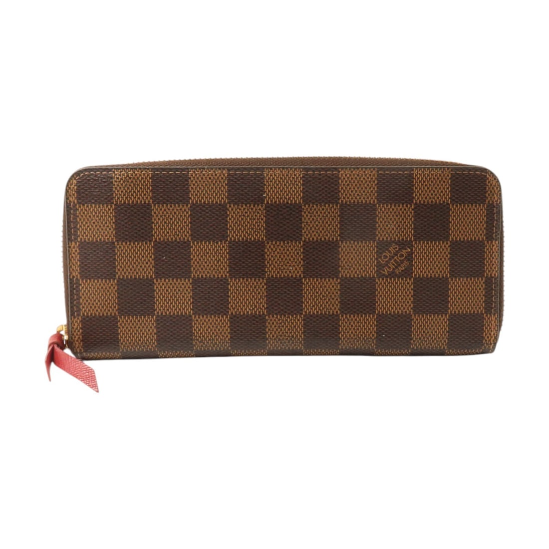 Louis Vuitton Clemence Wallet N60534 Damier Ebene Brown Red: Louis Vuitton Clemence Wallet N60534 Damier Ebene Brown Red A Louis Vuitton Clemence wallet in Damier Ebene brown/red, model N60534. It is made from Damier PVC coated canvas and features a fastener