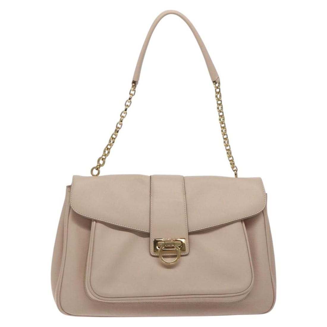 Beige Leather Shoulder Bag Salvatore Ferragamo Gancini Chain: Beige Leather Shoulder Bag Salvatore Ferragamo Gancini Chain A Salvatore Ferragamo Gancini Chain leather bag in beige, designed for women and made in Italy. It is described as being in very good condi