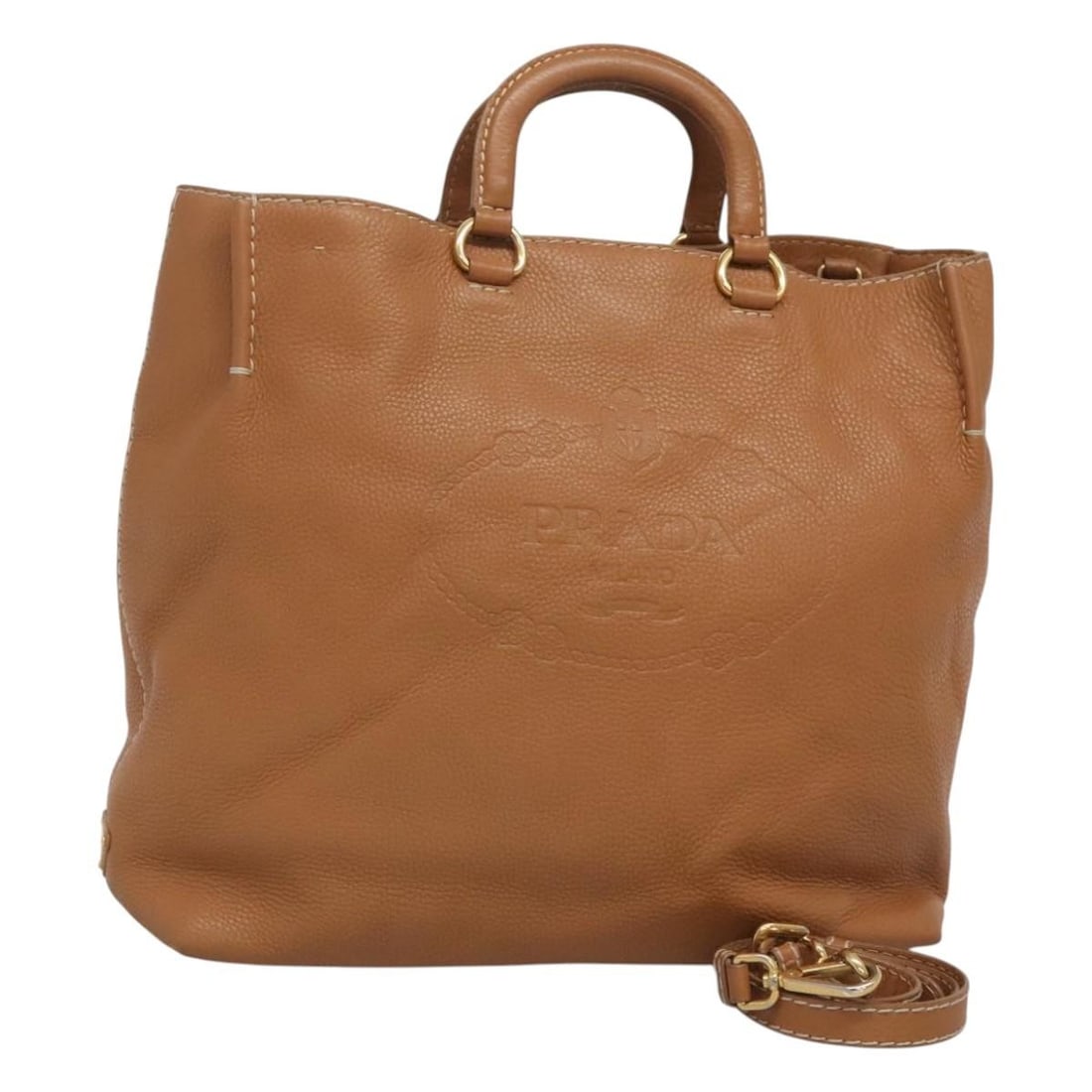 PRADA beige leather 2way handbag with shoulder strap (1 of 18)