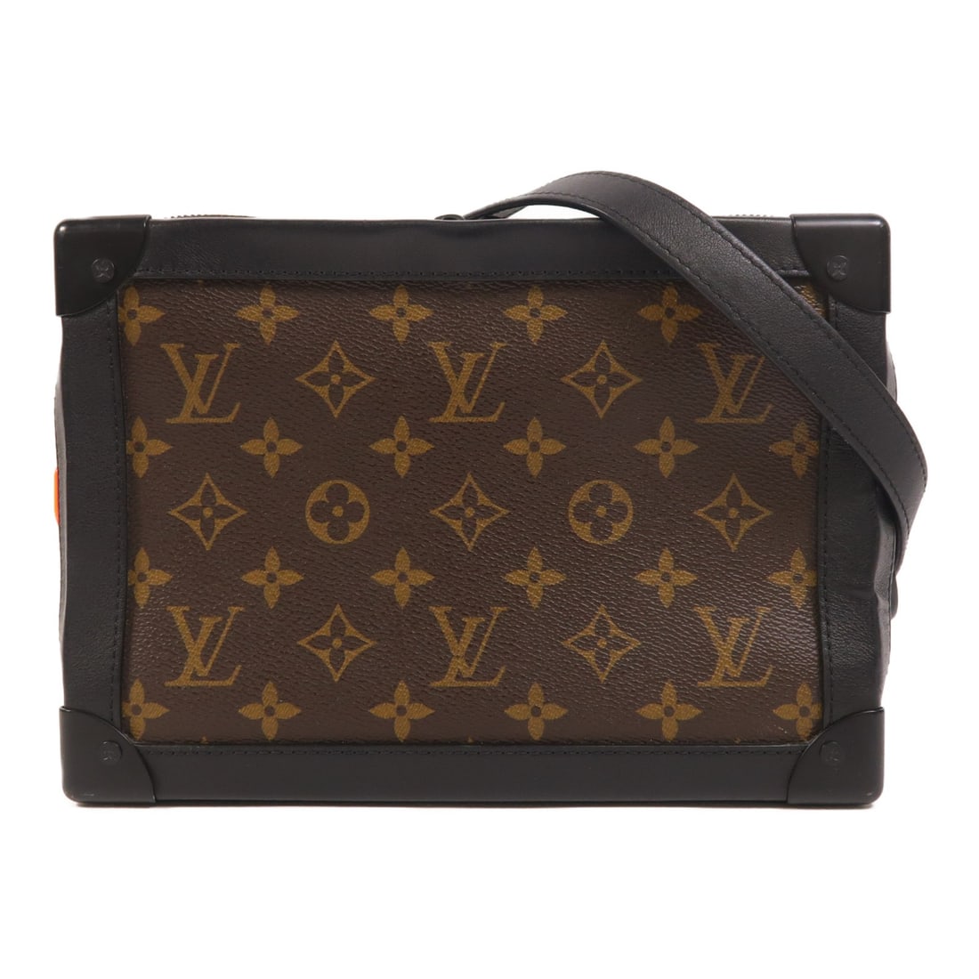 Louis Vuitton M44427 Soft Trunk Monogram Shoulder Bag Brown Black Orange: Louis Vuitton M44427 Soft Trunk Monogram Shoulder Bag Brown Black Orange Louis Vuitton LV Soft Trunk shoulder bag in Monogram PVC coated canvas with a brown, black, and neon orange colorway. This wome