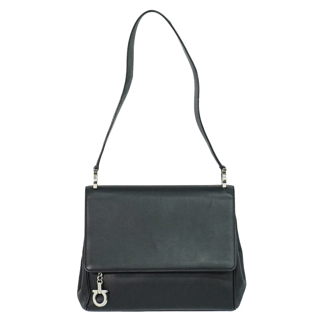Black Leather Shoulder Bag Salvatore Ferragamo Gancini: Black Leather Shoulder Bag Salvatore Ferragamo Gancini This Salvatore Ferragamo Gancini shoulder bag is crafted from black leather and designed for women. It features a classic silhouette with the bra