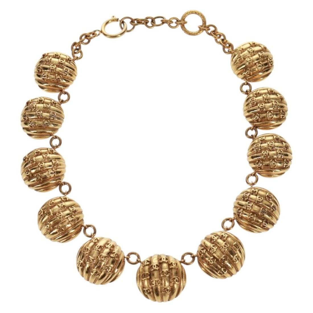 Gold Metal CC Necklace by Chanel with Box and Dust Bag: Gold Metal CC Necklace by Chanel with Box and Dust Bag This CHANEL necklace features a gold-tone metal design with the iconic CC motif. Crafted for women and made in France, it has a total length of a