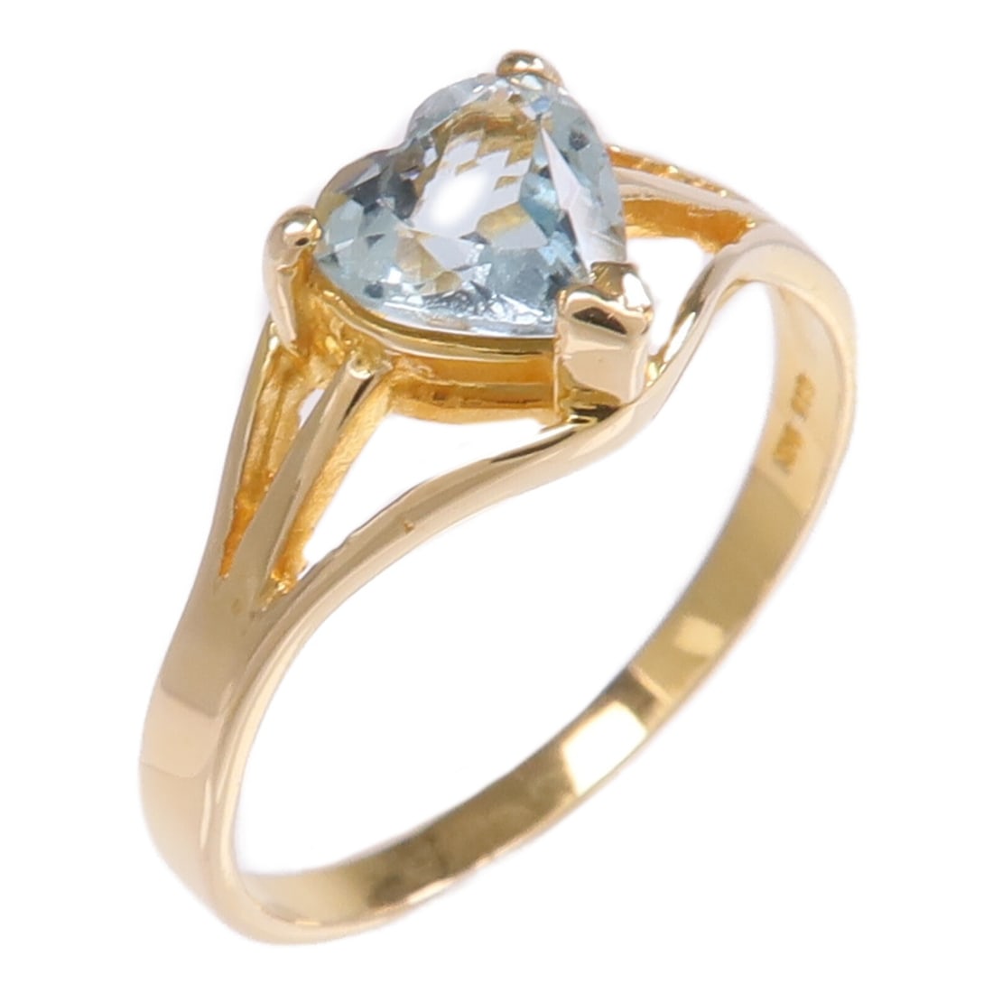 14K Yellow Gold Aquamarine Ring Size 6 for Women: 14K Yellow Gold Aquamarine Ring Size 6 for Women Aquamarine ring in 14K yellow gold, designed for women and sized US 6. The ring features a blue aquamarine main stone, a 2 mm ring width, and a motif m