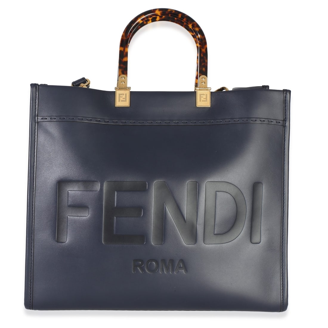 Fendi Medium Sunshine Shopper Tote Blue Leather Top Handle Bag: Fendi Medium Sunshine Shopper Tote Blue Leather Top Handle Bag This Fendi Medium Sunshine Shopper Tote is a pre-owned medium handbag in blue leather with a gold-tone finish. It features an open top, l