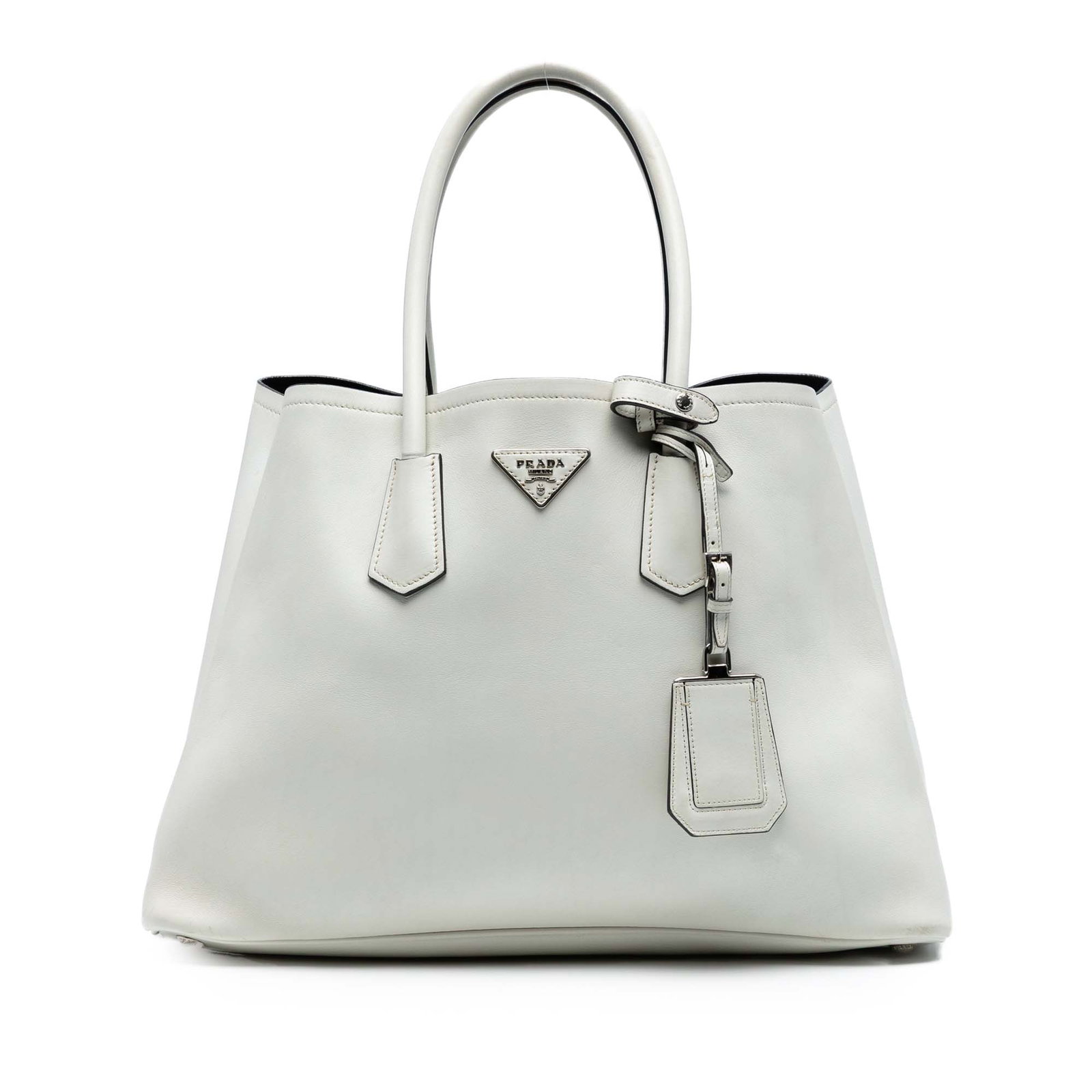 Prada Large City Calf Double Satchel Leather Bag White Italy: Prada Large City Calf Double Satchel Leather Bag White Italy The Prada Large City Calf Double Satchel is a stylish accessory combining functionality with high fashion. Crafted from premium leather, th