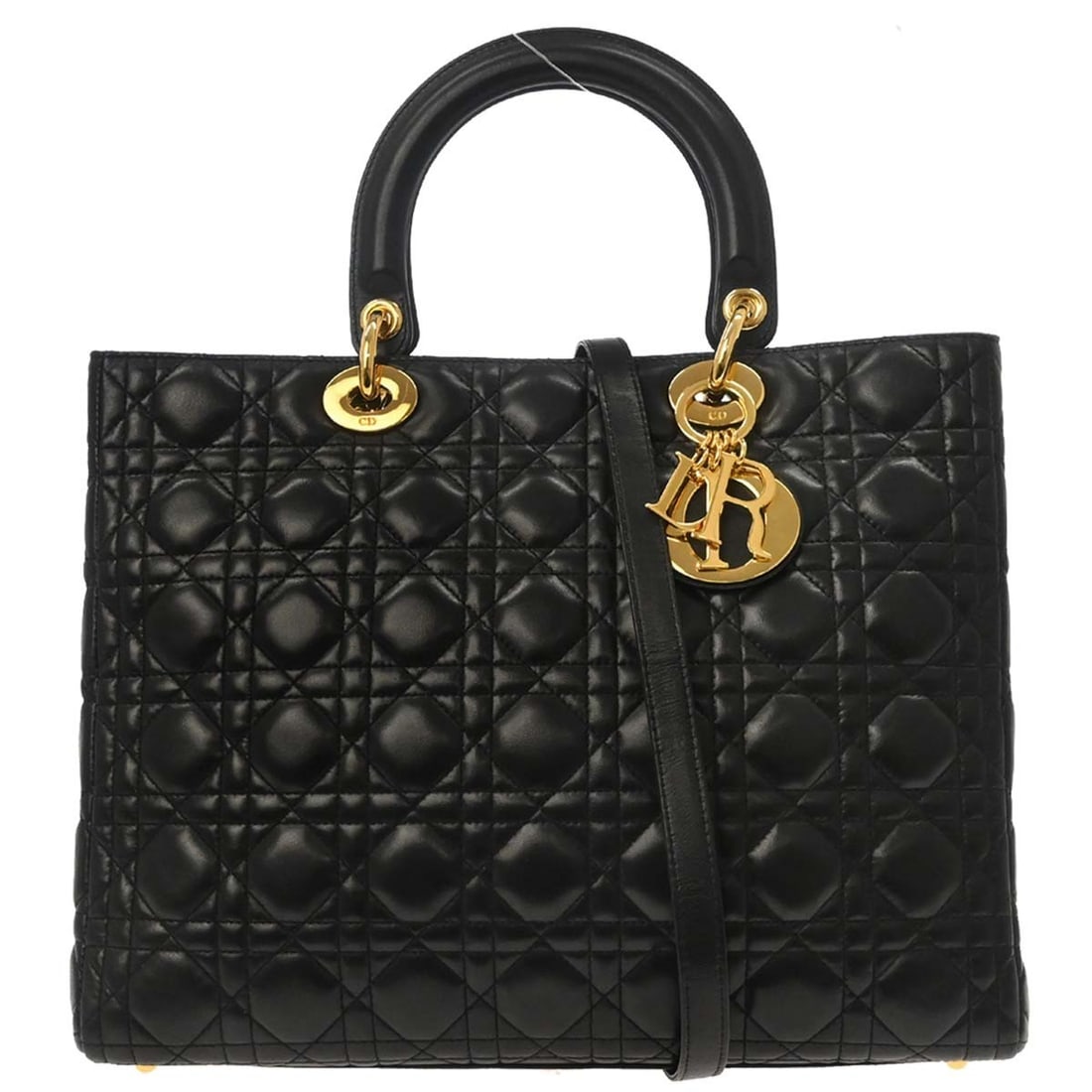 Dior Lady Dior Cannage black lambskin satchel with shoulder strap (1 of 18)