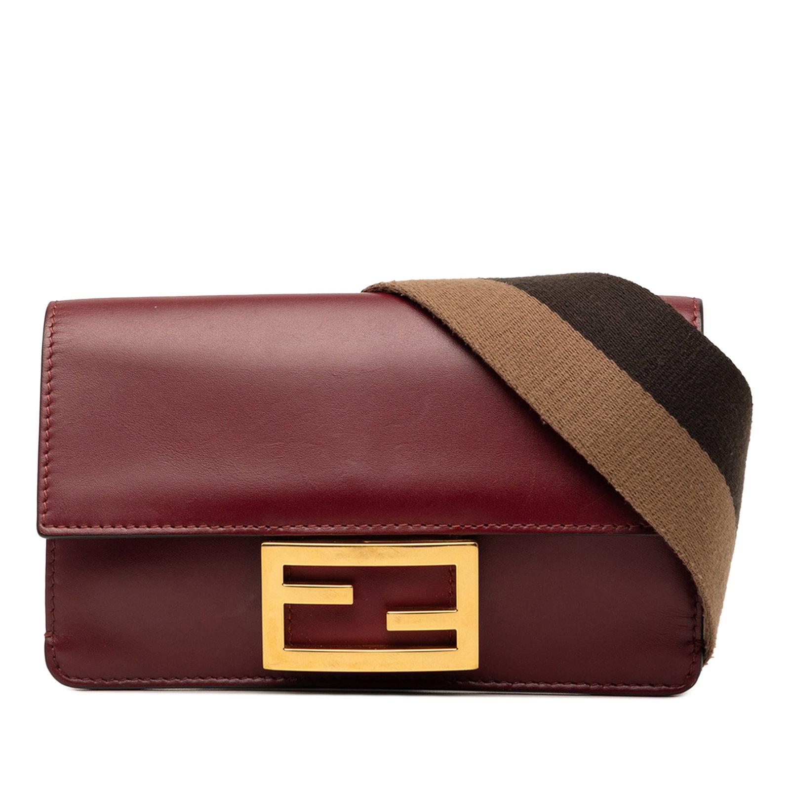 Fendi Mini Baguette Leather Crossbody Bag Red: Fendi Mini Baguette Leather Crossbody Bag Red Fendi Mini Leather Flat Baguette Crossbody in red leather with a flat canvas shoulder strap, front flap with magnetic snap closure, and interior card slot
