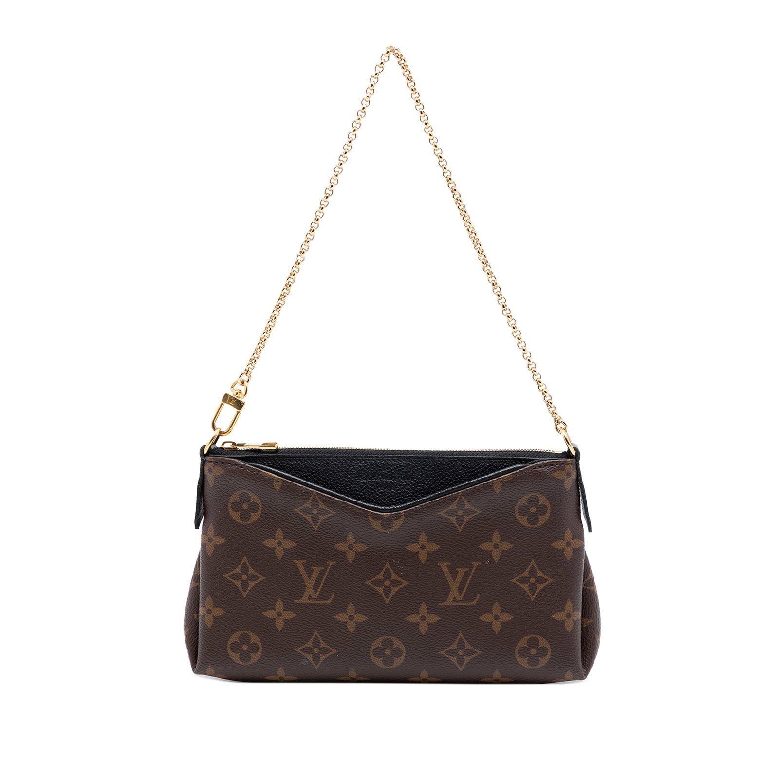 Louis Vuitton Pallas Clutch Monogram Canvas Chain Strap Bag: Louis Vuitton Pallas Clutch Monogram Canvas Chain Strap Bag Louis Vuitton Monogram Pallas Clutch in brown monogram canvas with a chain link strap, top zip closure, exterior slip pocket, and interior s