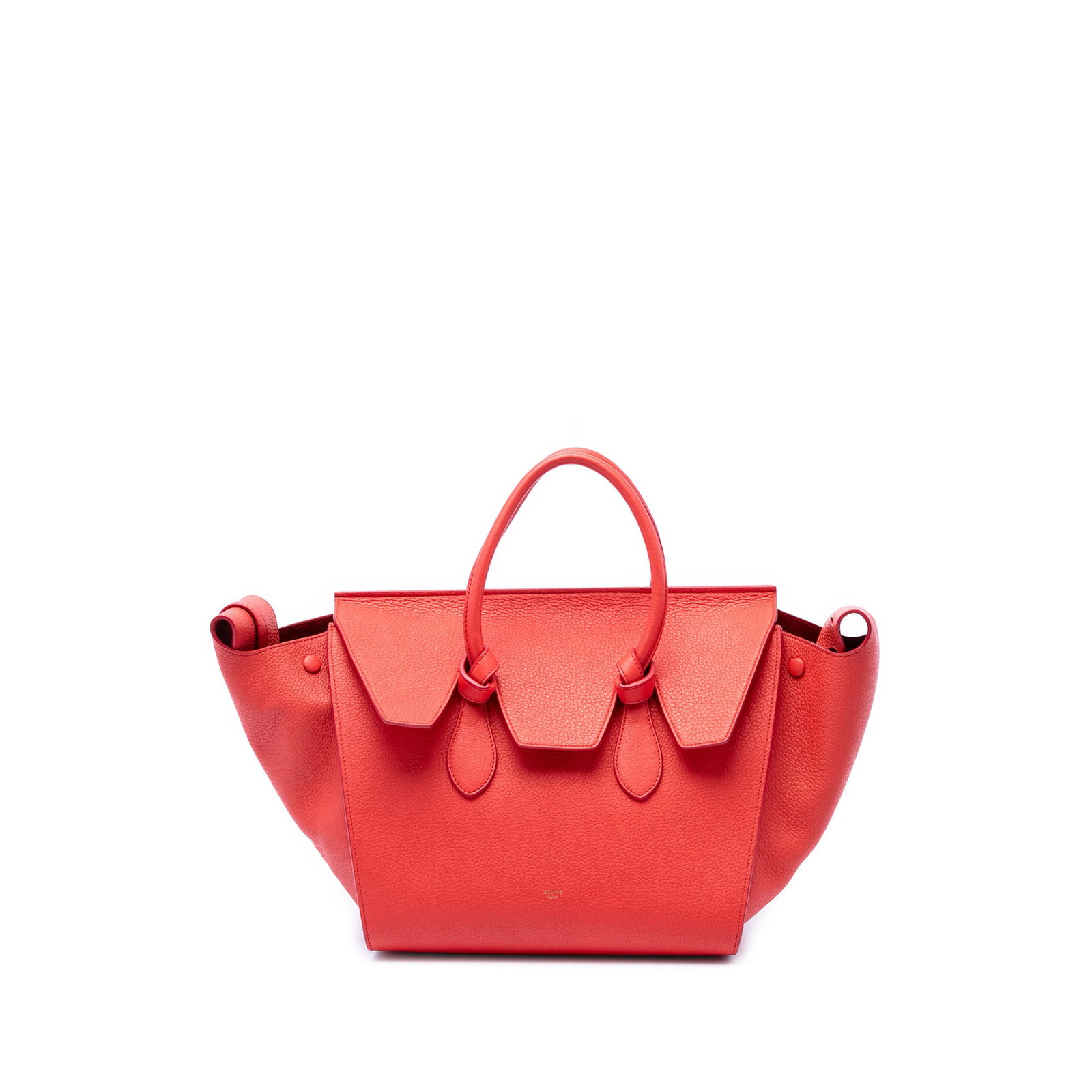 Celine Tie Knot Medium Grained Calfskin Leather Tote Bag Red: Celine Tie Knot Medium Grained Calfskin Leather Tote Bag Red Celine Tie Knot tote bag crafted with a grained calfskin leather body and rolled leather handles. The design features a top flap closure wi