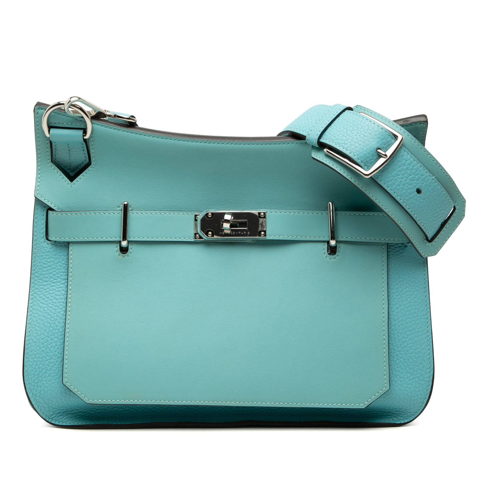 Hermes Jypsiere 31 Leather Shoulder Bag Blue: Hermes Jypsiere 31 Leather Shoulder Bag Blue Hermes Jypsiere 31 shoulder bag crafted in Clemence and Swift leather. This bag features an adjustable and detachable flat strap, a front flap with metal t