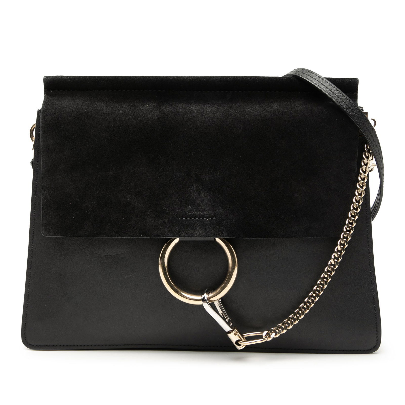 Chloe Faye Medium Black Leather and Suede Crossbody Bag: Chloe Faye Medium Black Leather and Suede Crossbody Bag This Chloe Medium Calfskin and Suede Faye Crossbody features a leather body with a suede front flap, an adjustable and detachable flat leather s