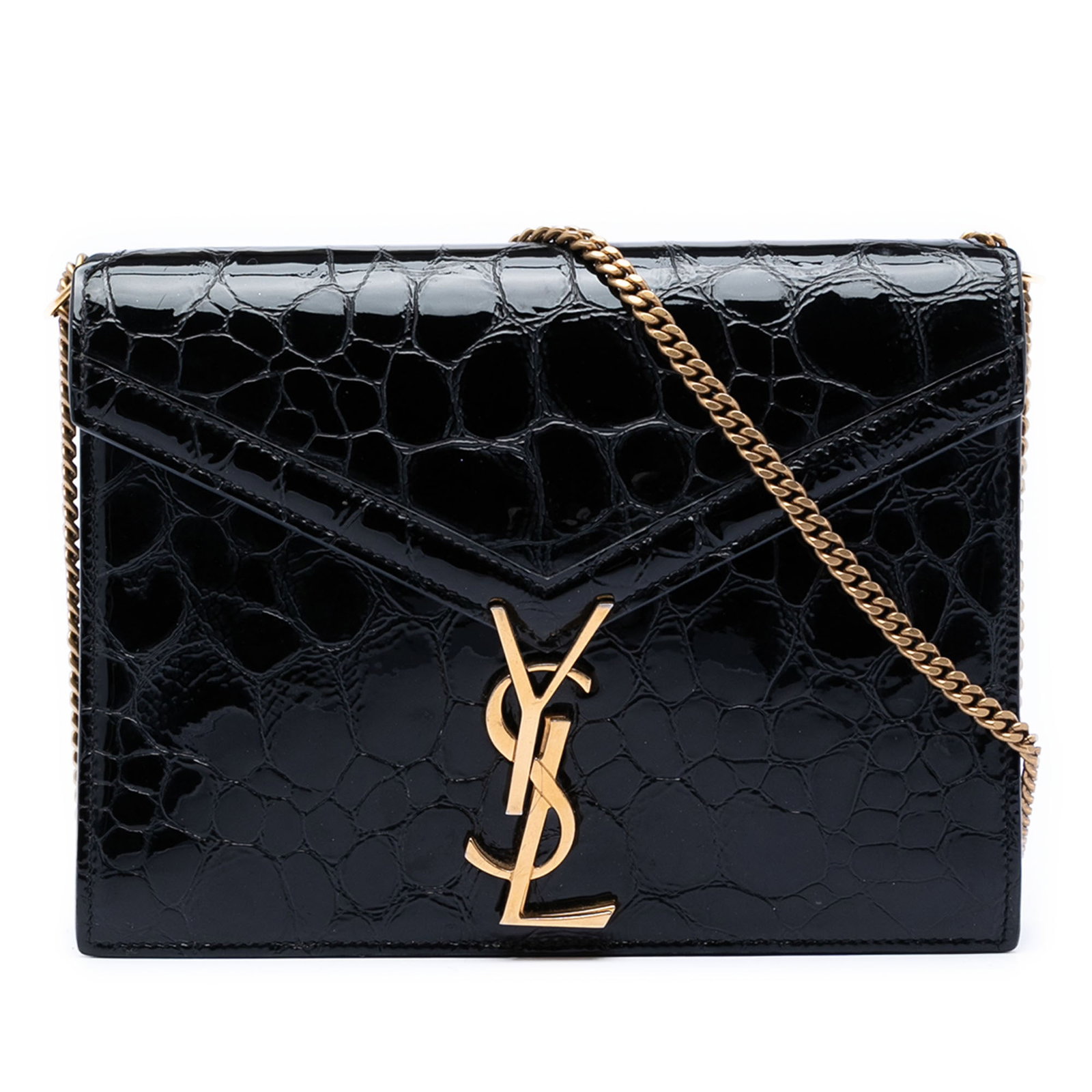 Saint Laurent Cassandra black croc embossed chain wallet (1 of 7)