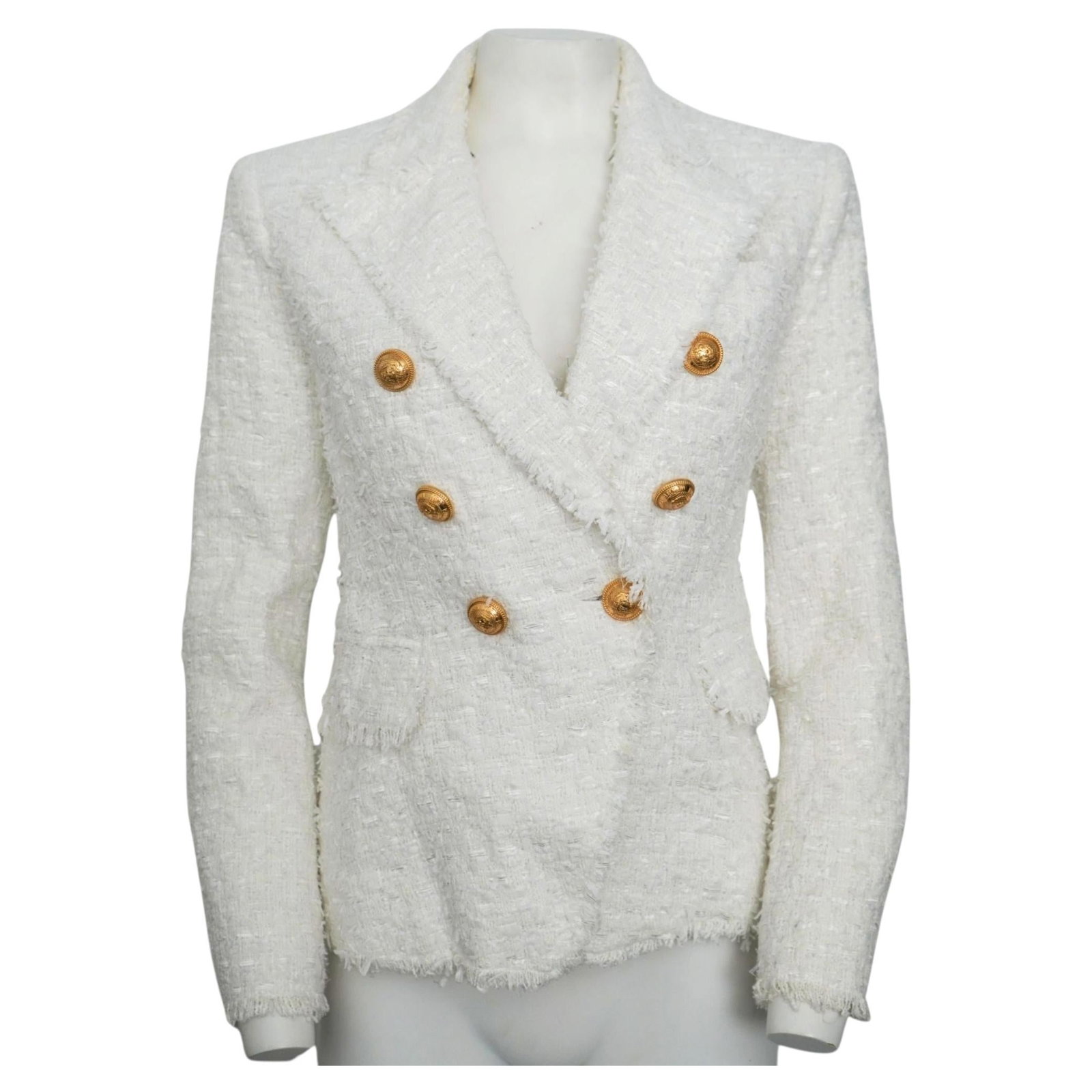 Balmain Paris size 40 ivory tweed jacket with gold tone buttons (1 of 14)