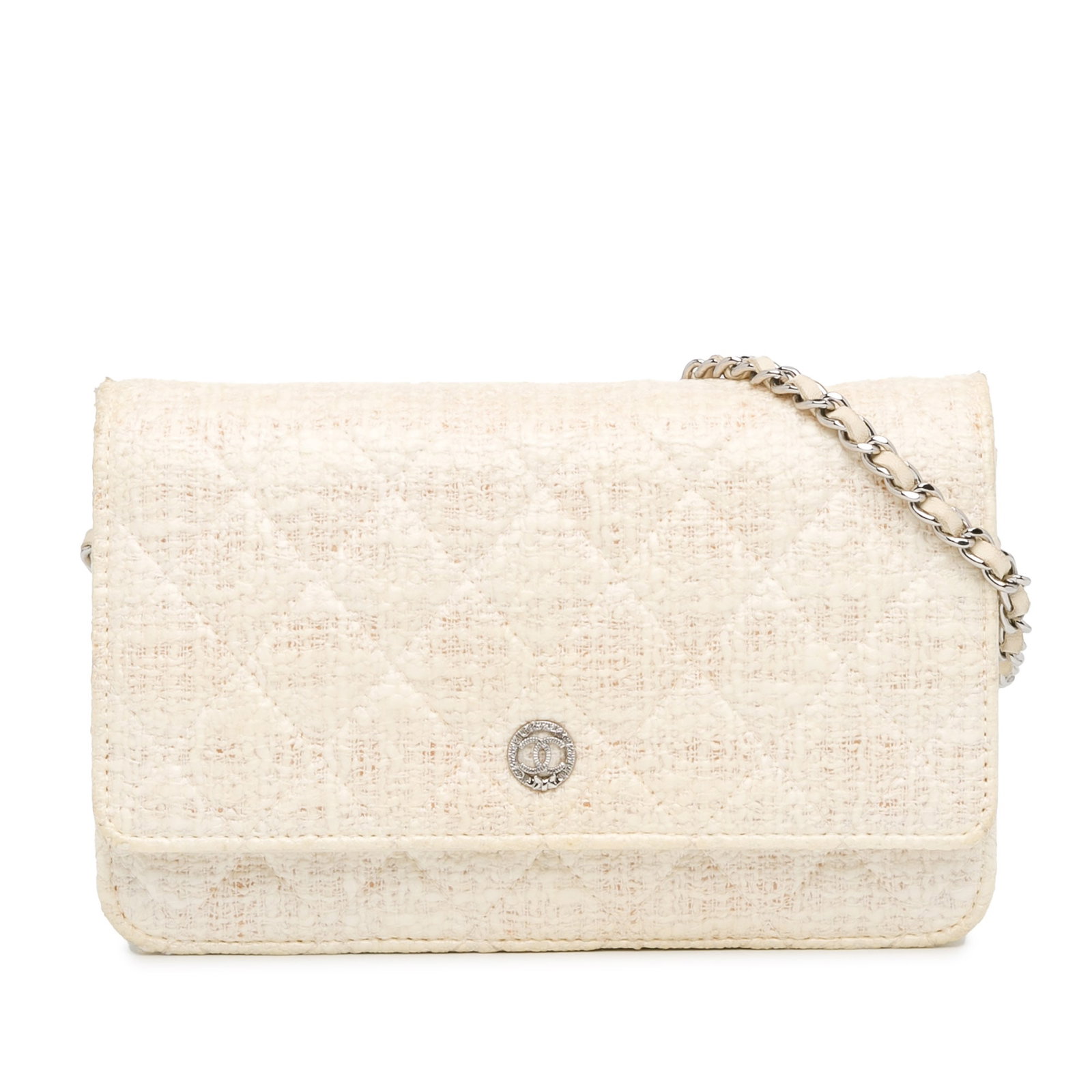 Chanel CC Coated Tweed Wallet On Chain Brown Fabric Crossbody Bag: Chanel CC Coated Tweed Wallet On Chain Brown Fabric Crossbody Bag The Chanel CC Coated Tweed Wallet On Chain is a stylish crossbody bag crafted from a durable coated tweed fabric. It features a leathe