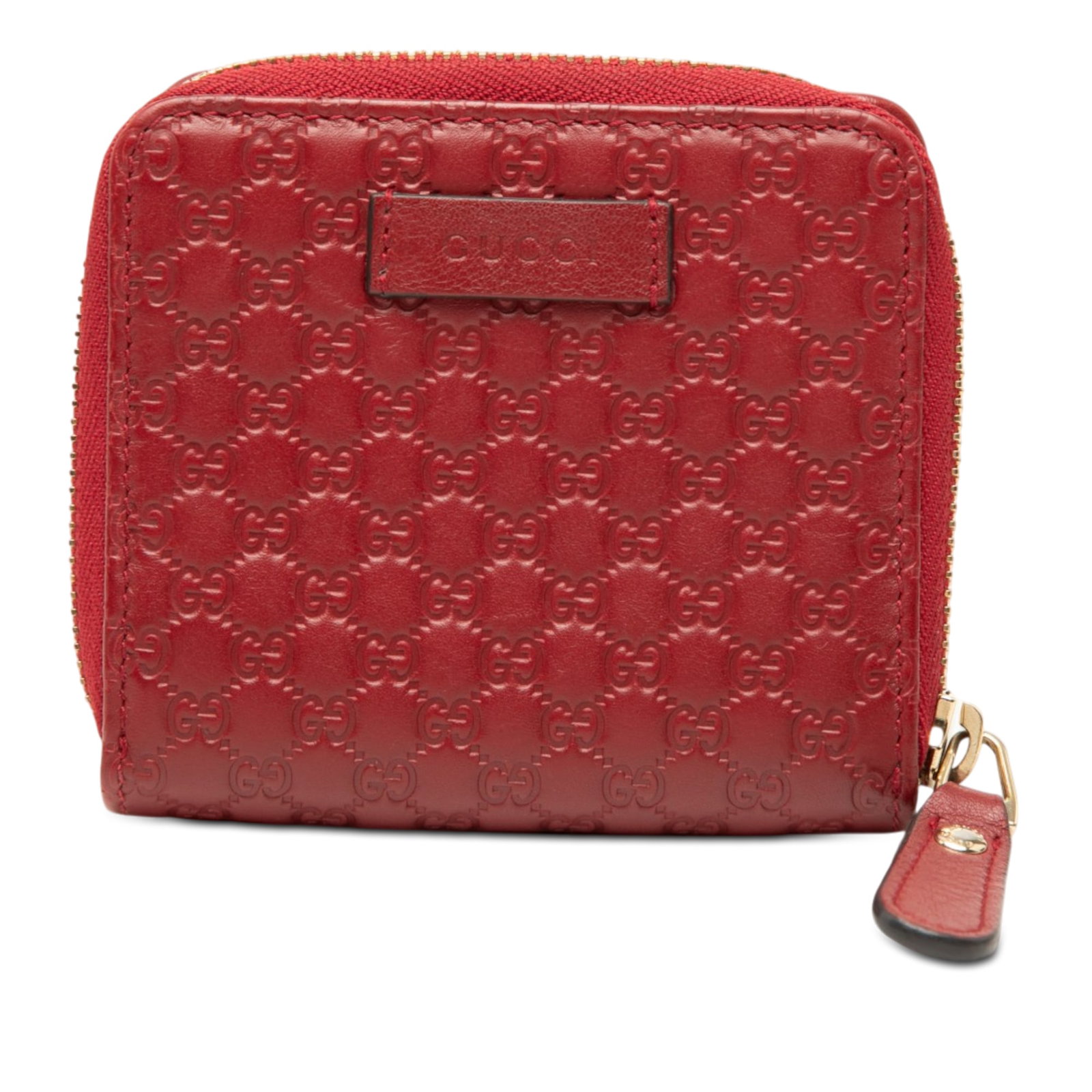 Gucci Microguccissima Small Zip Around Leather Wallet Red: Gucci Microguccissima Small Zip Around Leather Wallet Red Gucci Microguccissima Zip Around Small Wallet in red leather with an embossed leather body, zip around closure, exterior back strap with snap 