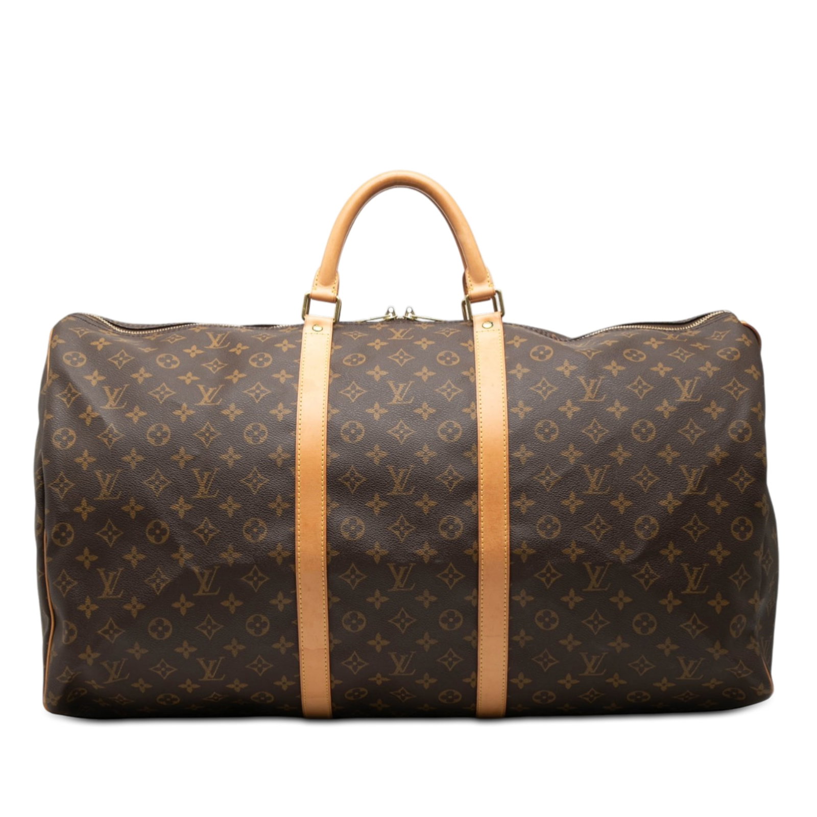 Louis Vuitton Keepall 60 Monogram Canvas Travel Bag: Louis Vuitton Keepall 60 Monogram Canvas Travel Bag This Louis Vuitton Monogram Keepall 60 features the iconic monogram canvas body with rolled vachetta leather handles and a top zip closure. The bag 