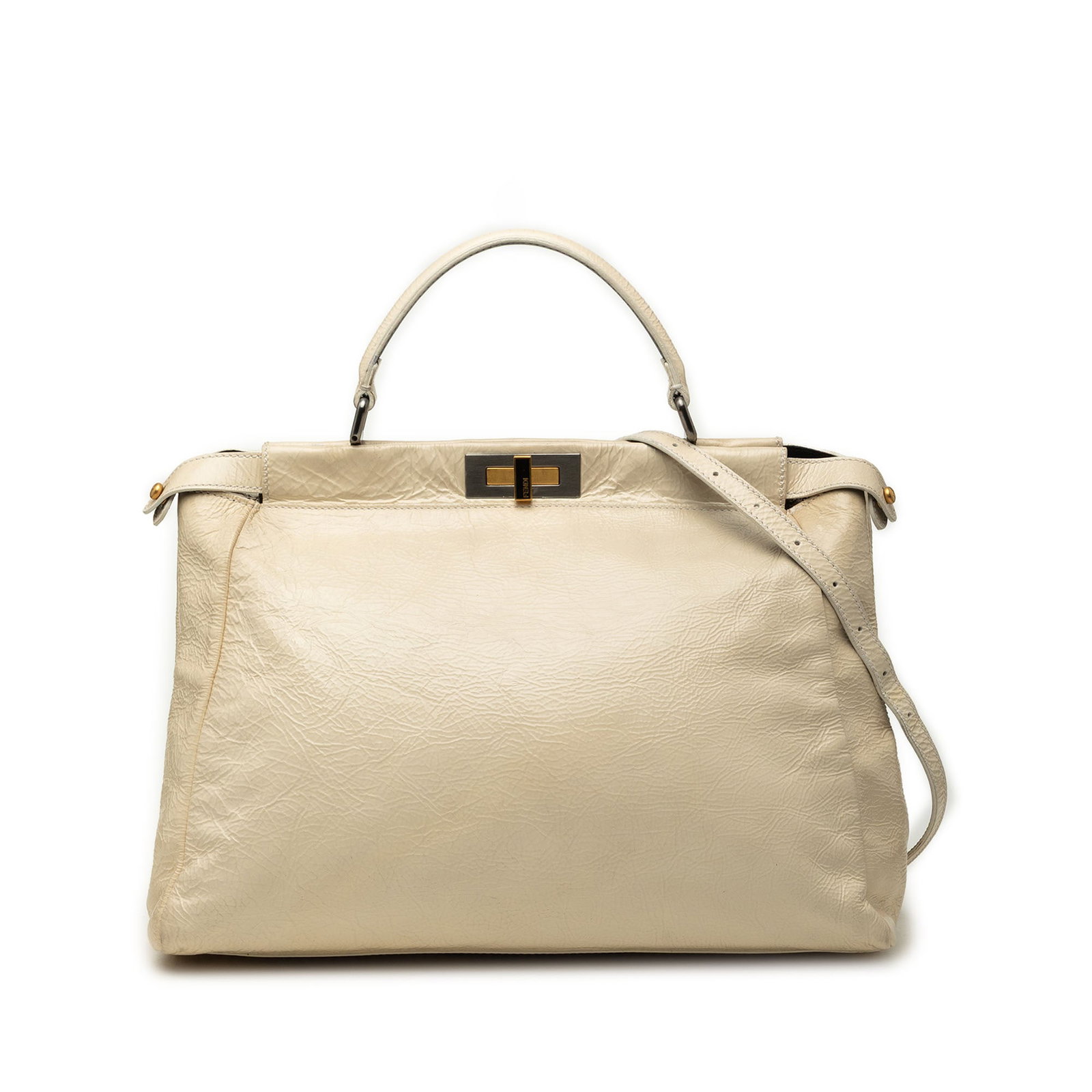 Fendi Peekaboo Iconic Large Leather Satchel Brown: Fendi Peekaboo Iconic Large Leather Satchel Brown Large Fendi Peekaboo Iconic satchel crafted in leather with a structured design. It features a flat top handle, a detachable flat strap, an open top w