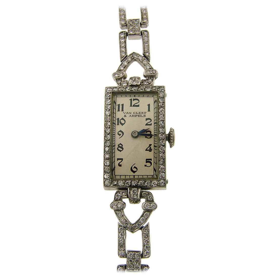 Van Cleef Arpels Art Deco platinum diamond ladies wristwatch manual wind: Van Cleef Arpels Art Deco platinum diamond ladies wristwatch manual wind Elegant Art Deco ladies wristwatch by Van Cleef & Arpels, crafted in platinum and set with Old European cut diamonds. This manu