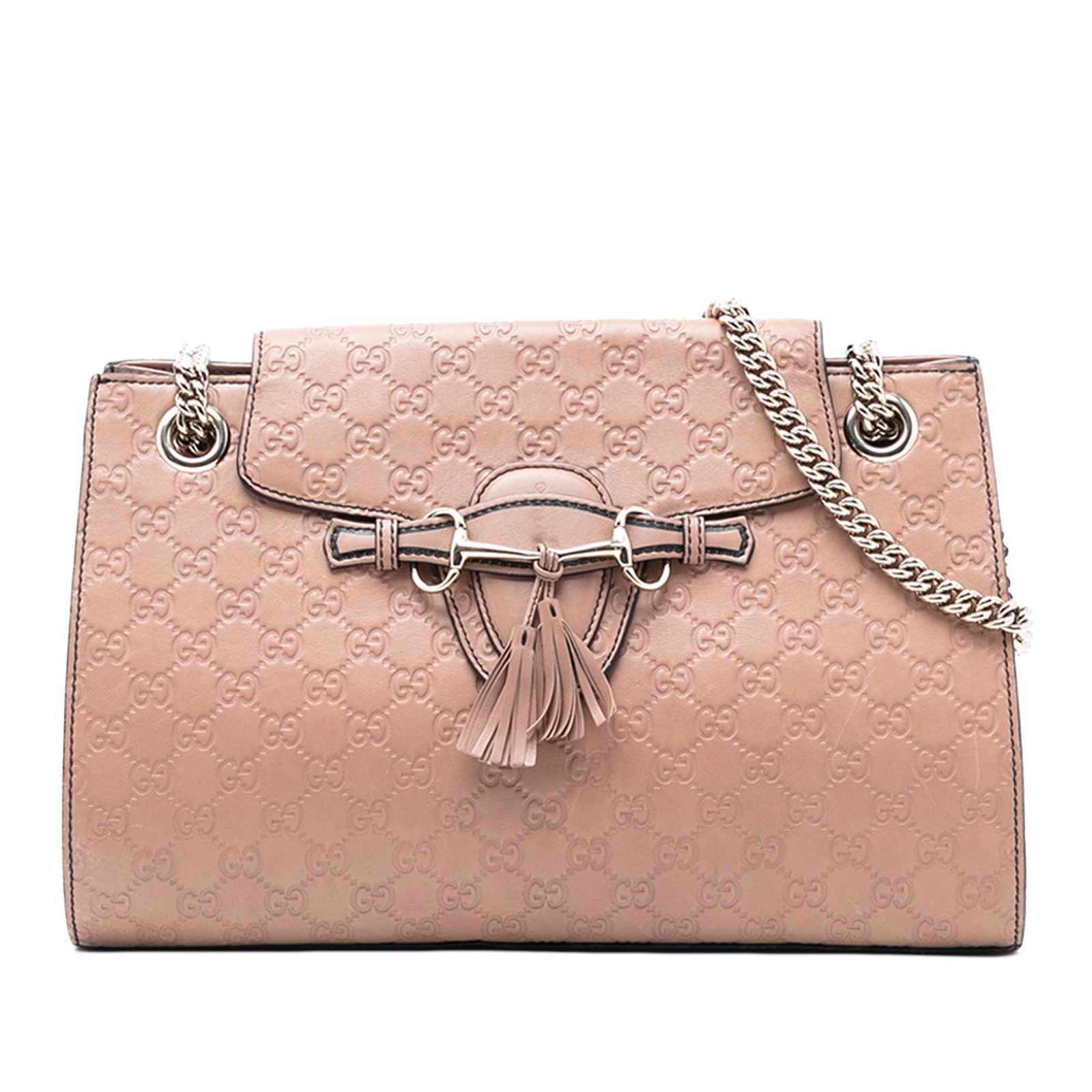 Gucci Guccissima Leather Emily Chain Strap Shoulder Handbag Brown: Gucci Guccissima Leather Emily Chain Strap Shoulder Handbag Brown This Gucci Large Guccissima Emily shoulder bag features an embossed leather body in brown, chain straps with flat leather shoulder gua