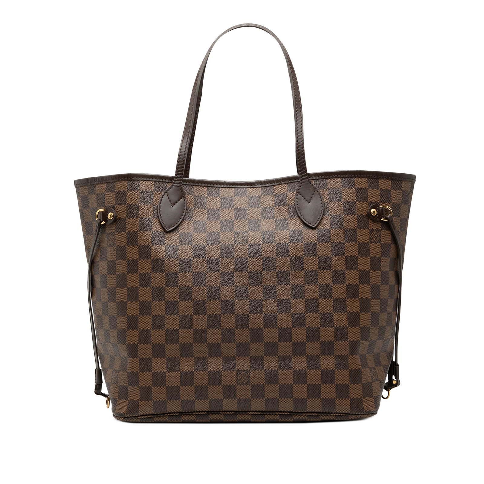 Louis Vuitton Neverfull MM Tote in Damier Ebene Canvas: Louis Vuitton Neverfull MM Tote in Damier Ebene Canvas This Louis Vuitton Damier Ebene Neverfull MM bag features the iconic Damier Ebene canvas body with leather trim, flat leather shoulder straps, an