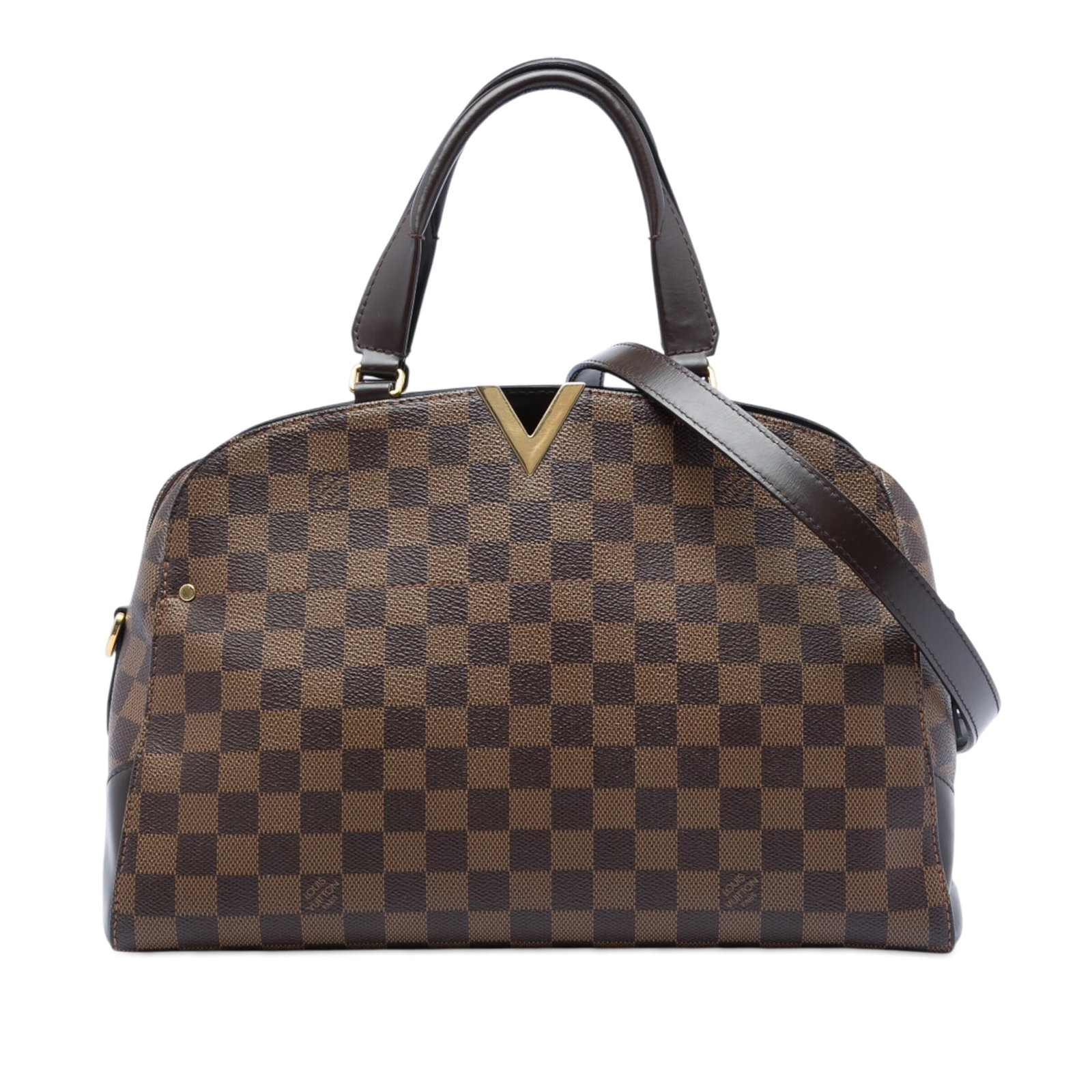 Louis Vuitton Kensington Bowling Damier Ebene Brown Handbag: Louis Vuitton Kensington Bowling Damier Ebene Brown Handbag Louis Vuitton Damier Ebene Kensington Bowling bag with leather trim, flat leather top handles, a detachable flat leather strap, zip-around c