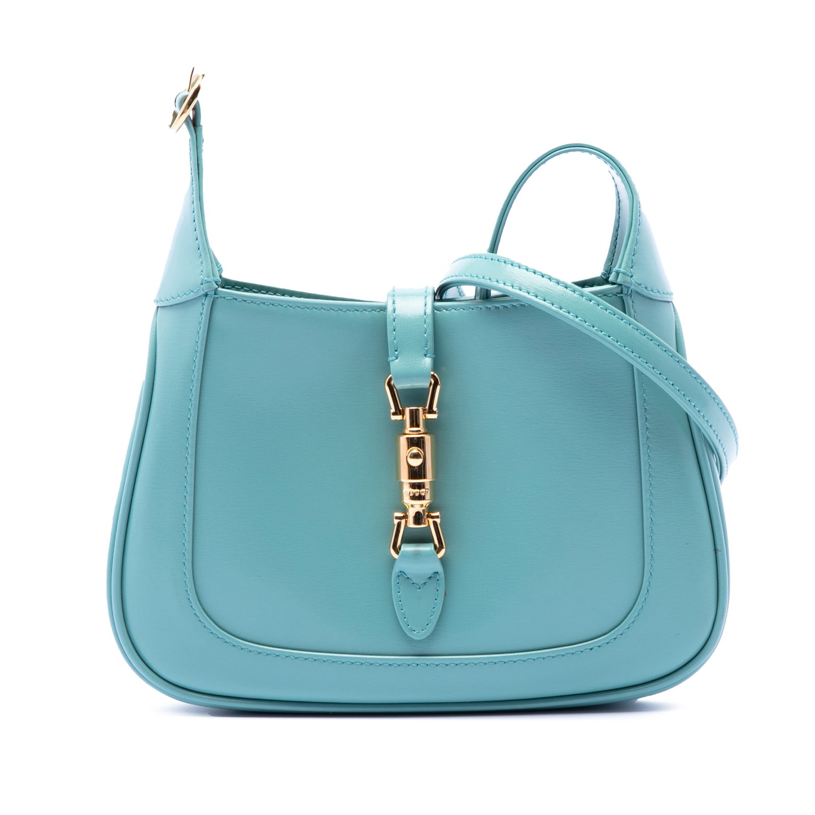 Gucci Jackie 1961 Mini Blue Leather Crossbody Bag: Gucci Jackie 1961 Mini Blue Leather Crossbody Bag This Gucci Mini Calfskin Jackie 1961 Crossbody is crafted from blue leather and features a flat leather shoulder strap, a detachable and adjustable le