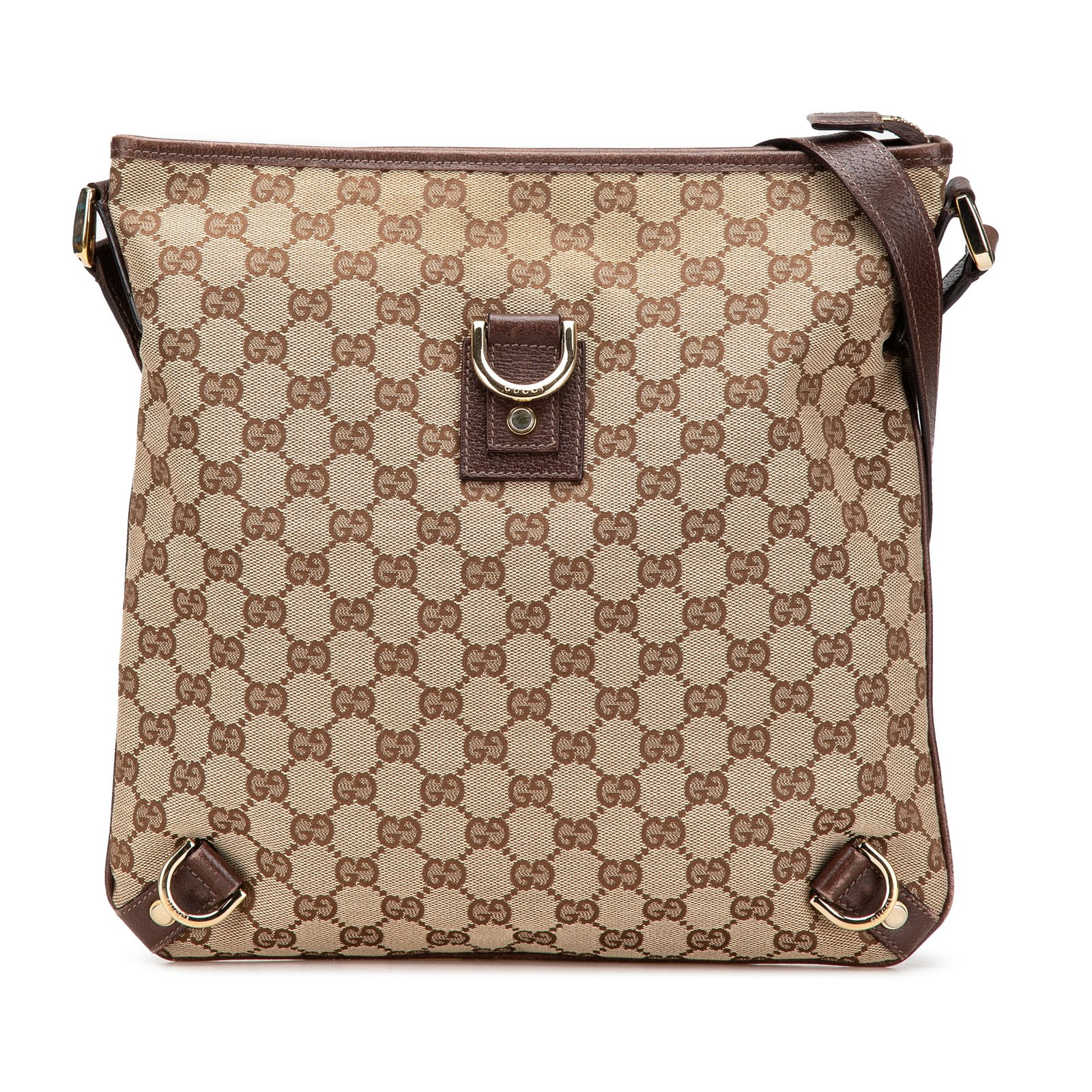 Gucci Abbey D Ring Crossbody Bag in GG Canvas: Gucci Abbey D Ring Crossbody Bag in GG Canvas Gucci Abbey D Ring crossbody bag in beige GG canvas with leather trim. This crossbody features a flat leather strap, top zip closure, and an interior with