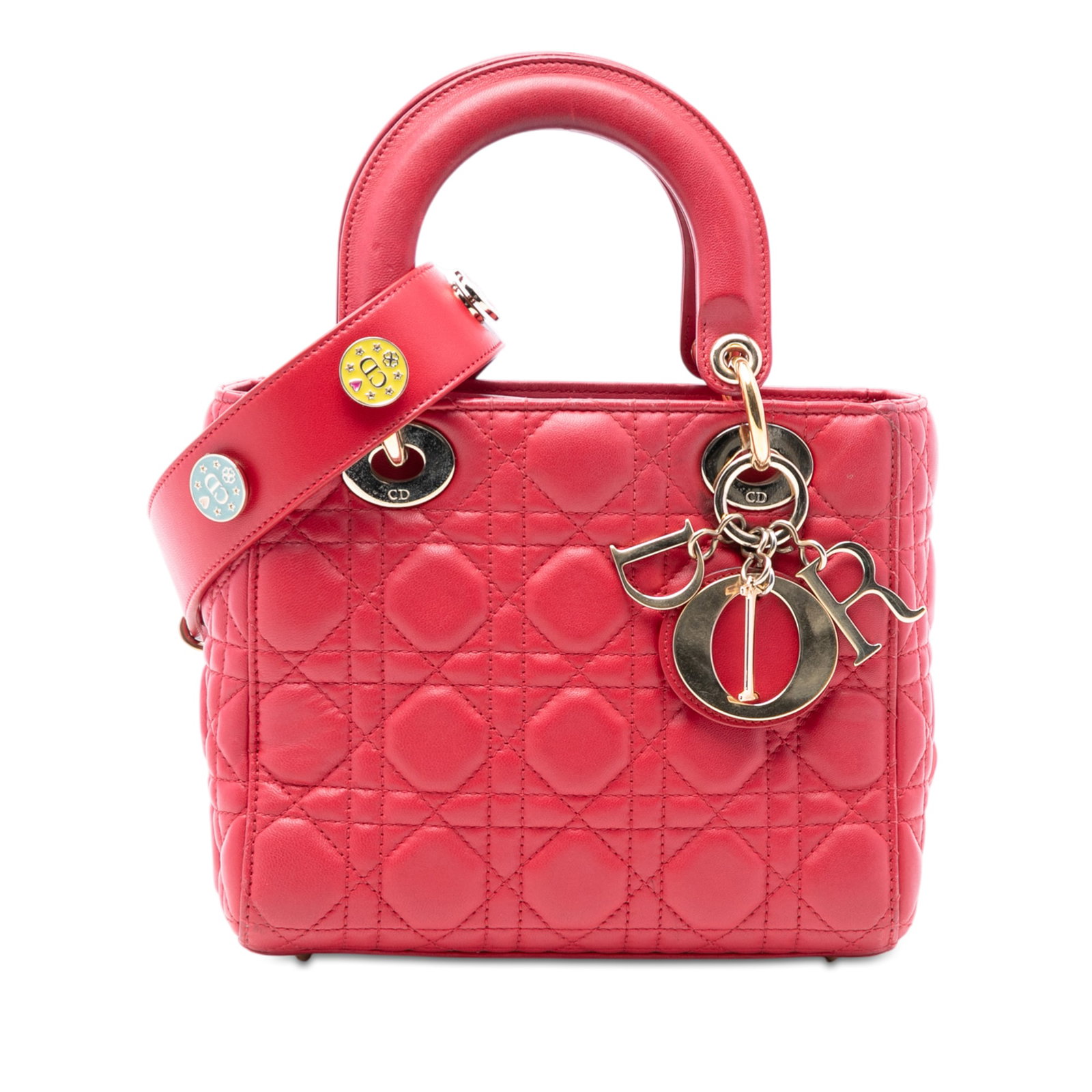 Dior Lady Dior Small My ABCDior Pink Cannage Lambskin Handbag: Dior Lady Dior Small My ABCDior Pink Cannage Lambskin Handbag This Lady Dior handbag features a quilted lambskin leather exterior in pink, flat leather handles, a detachable flat leather strap, a fold