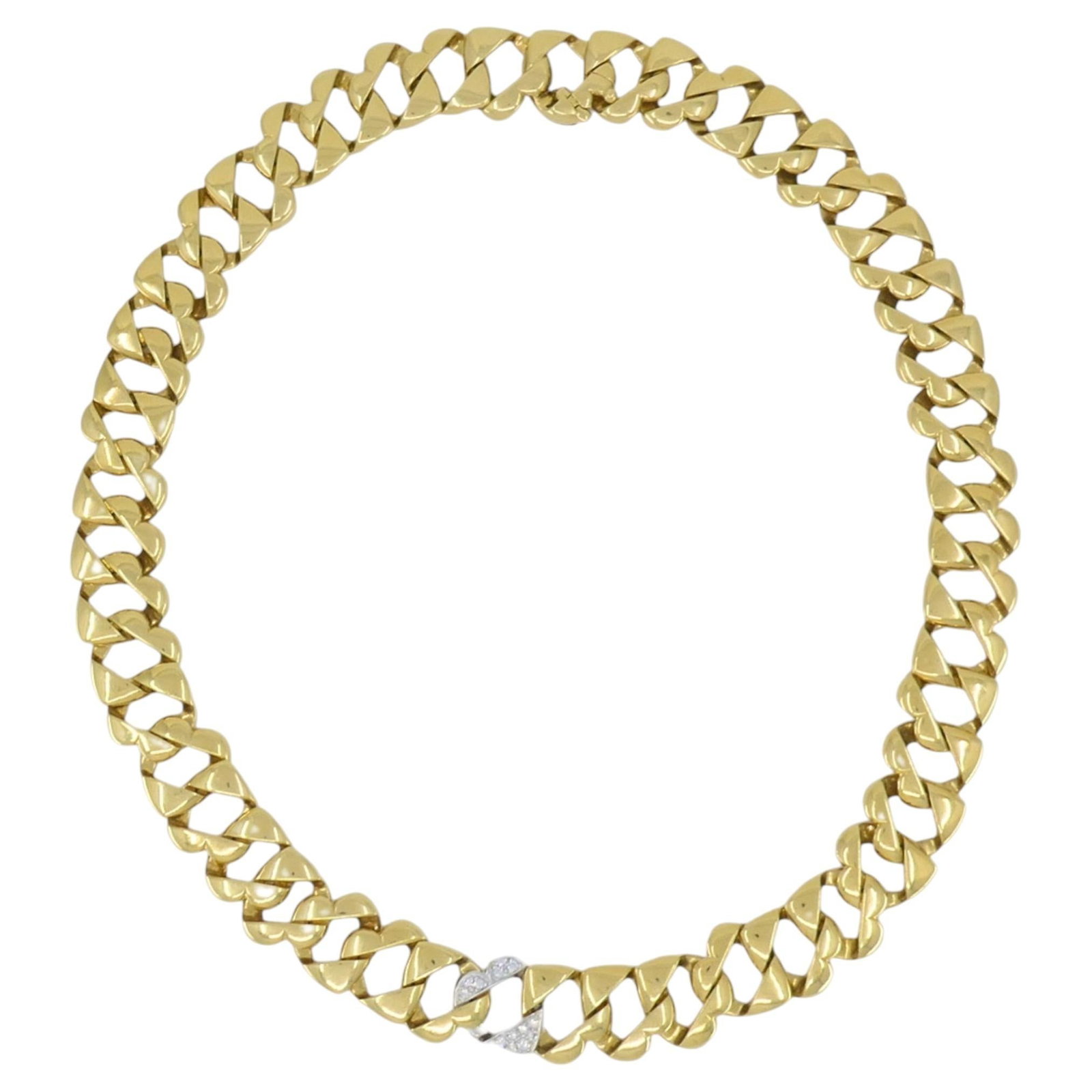 Tiffany & Co. Heart Link Necklace in 18k Yellow White Gold with Diamonds: Tiffany & Co. Heart Link Necklace in 18k Yellow White Gold with Diamonds Tiffany & Co. heart link diamond necklace crafted in 18k yellow and white gold with a substantial link design and a white gold 