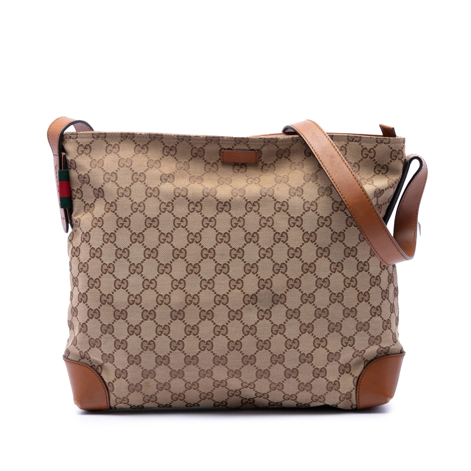 Gucci GG Canvas Web Shoulder Bag Beige Fabric Leather Trim: Gucci GG Canvas Web Shoulder Bag Beige Fabric Leather Trim Gucci GG Canvas Web Crossbody bag in beige, made in Italy. It features a canvas body with leather trim, a flat leather strap, a top zip closu