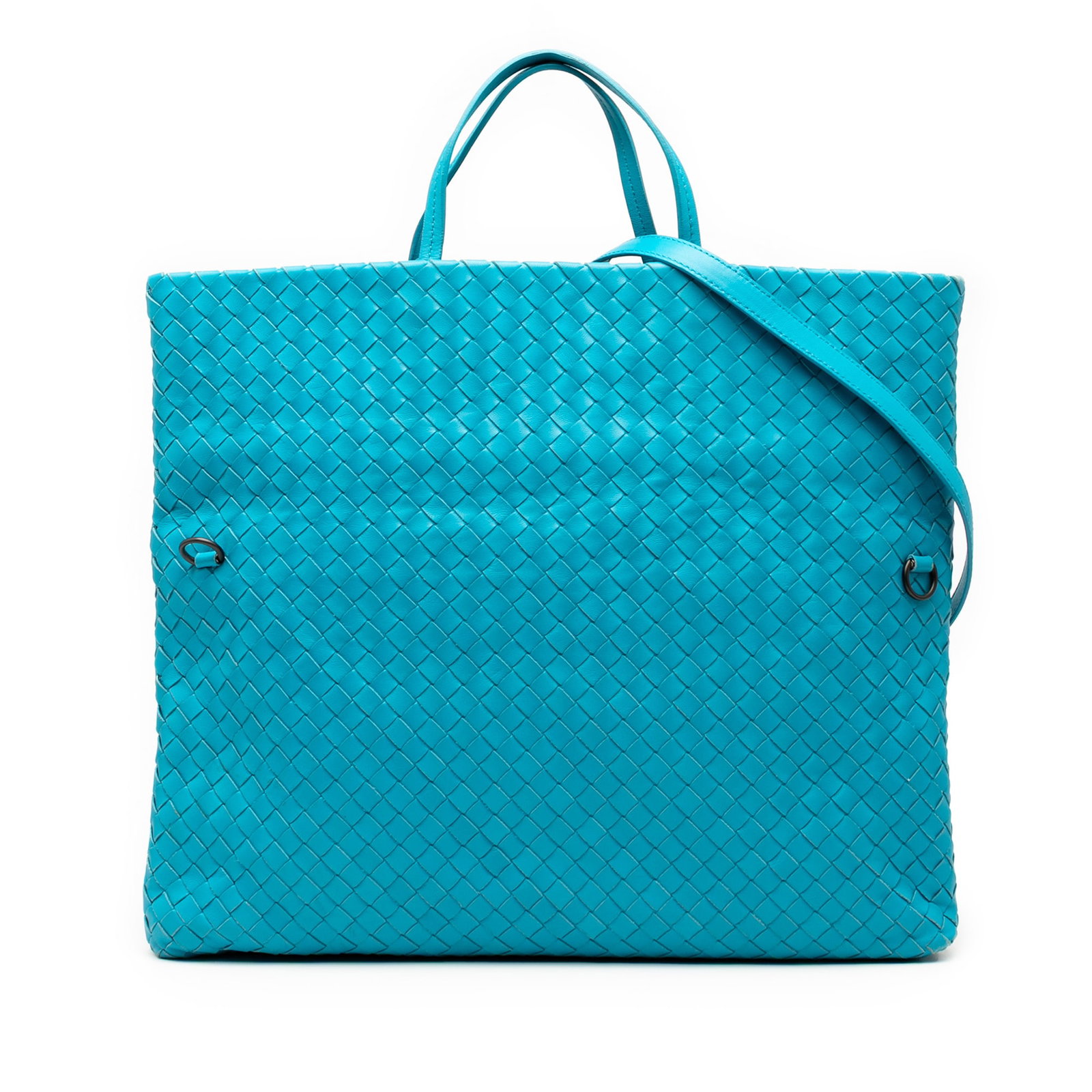 Bottega Veneta Blue Nappa Intrecciato Fold Over Tote Bag: Bottega Veneta Blue Nappa Intrecciato Fold Over Tote Bag Introducing the Bottega Veneta Nappa Intrecciato Fold Over Tote, a stylish and functional satchel crafted from luxurious nappa leather. This to