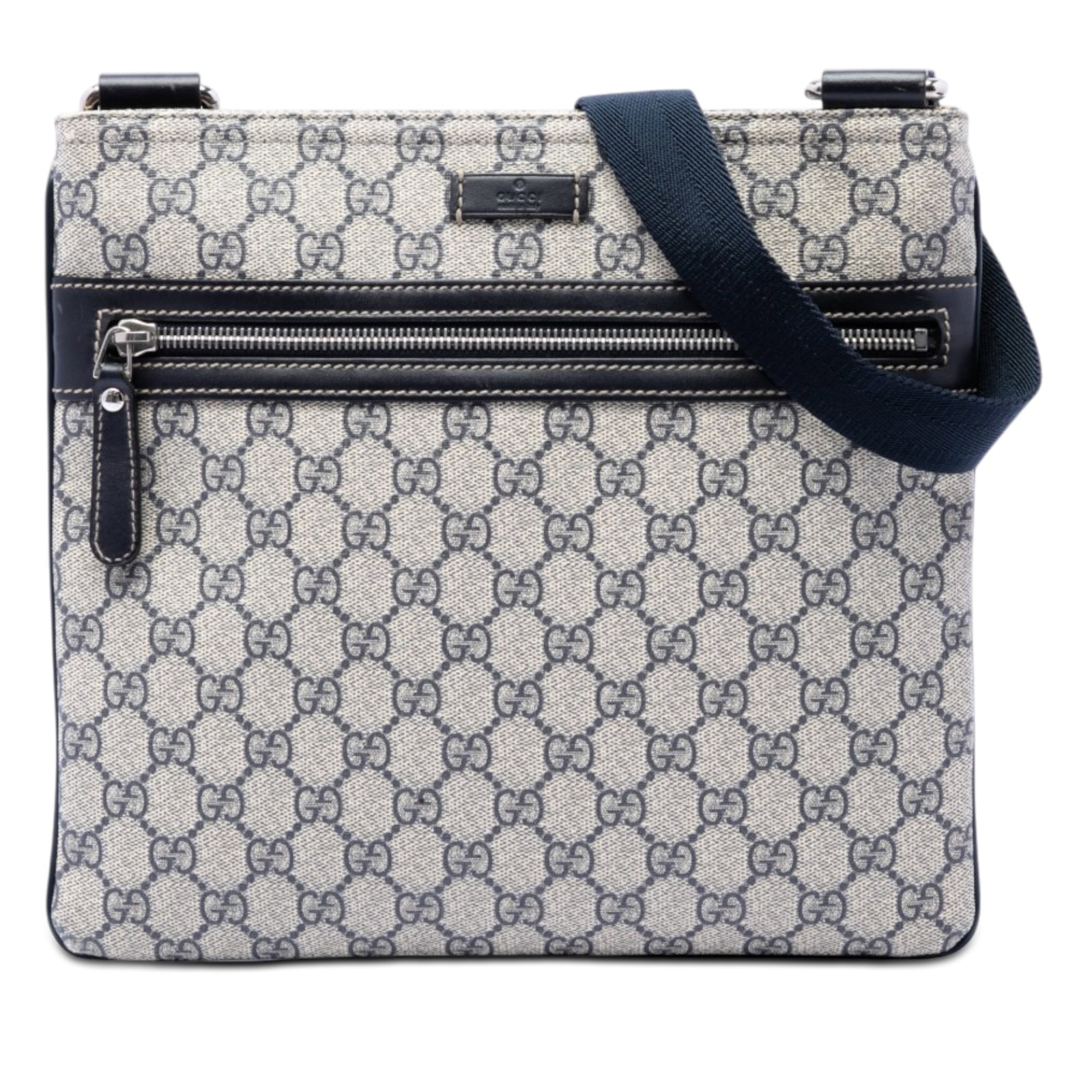 Gucci GG Supreme beige coated canvas crossbody bag: Gucci GG Supreme beige coated canvas crossbody bag Gucci GG Supreme Crossbody bag with a coated canvas body and leather trim. It features an adjustable flat strap, a top zip closure, an exterior front