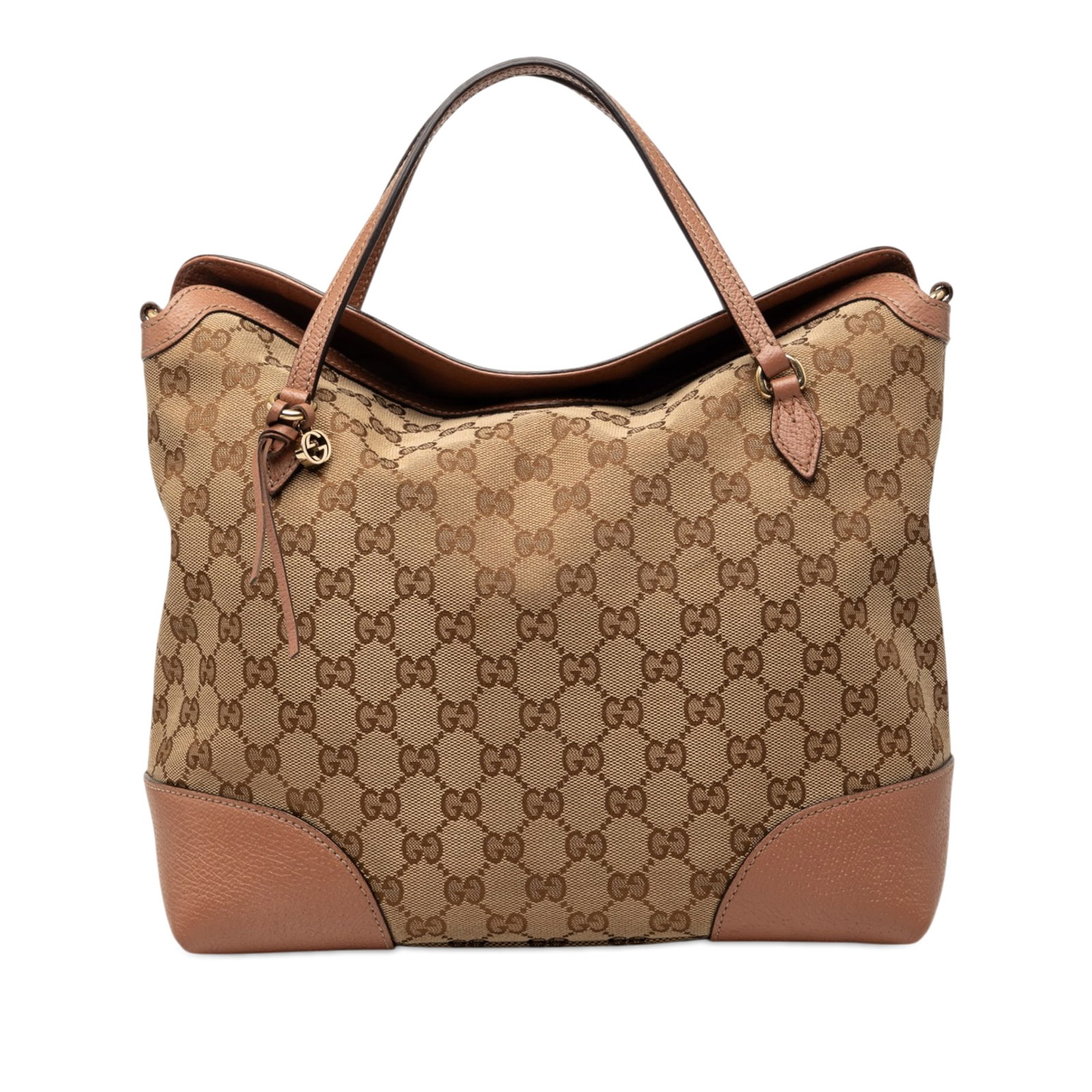 Gucci Bree Medium GG Canvas Tote Bag Beige Leather Trim: Gucci Bree Medium GG Canvas Tote Bag Beige Leather Trim Gucci Medium GG Canvas Bree Fold Over Tote in beige fabric with leather trim and flat leather handles. It features a fold-over top, interior zip