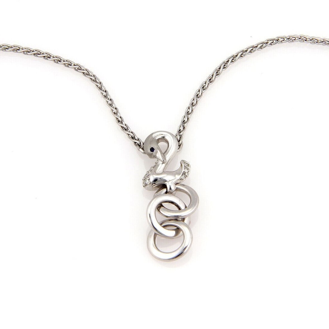 Carrera y Carrera Swan Pendant Necklace 18k White Gold Diamond Sapphire 17.5": Carrera y Carrera Swan Pendant Necklace 18k White Gold Diamond Sapphire 17.5" Pre-owned Carrera y Carrera necklace featuring a sculptural swan pendant accented with natural diamonds and sapphires. Cra