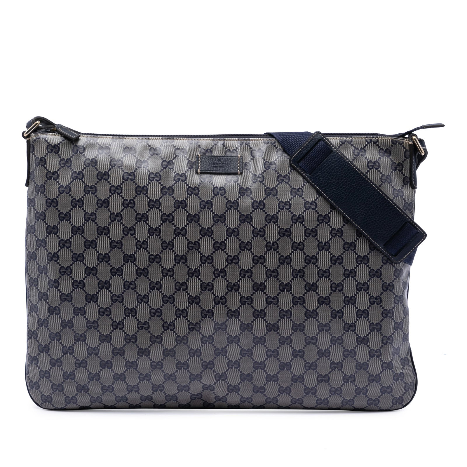 Brown GG Crystal Coated Canvas Crossbody Bag by Gucci: Brown GG Crystal Coated Canvas Crossbody Bag by Gucci This Gucci GG Crystal Crossbody bag features a coated canvas body with leather trim, a flat strap, a top zip closure, and an interior zip pocket. 