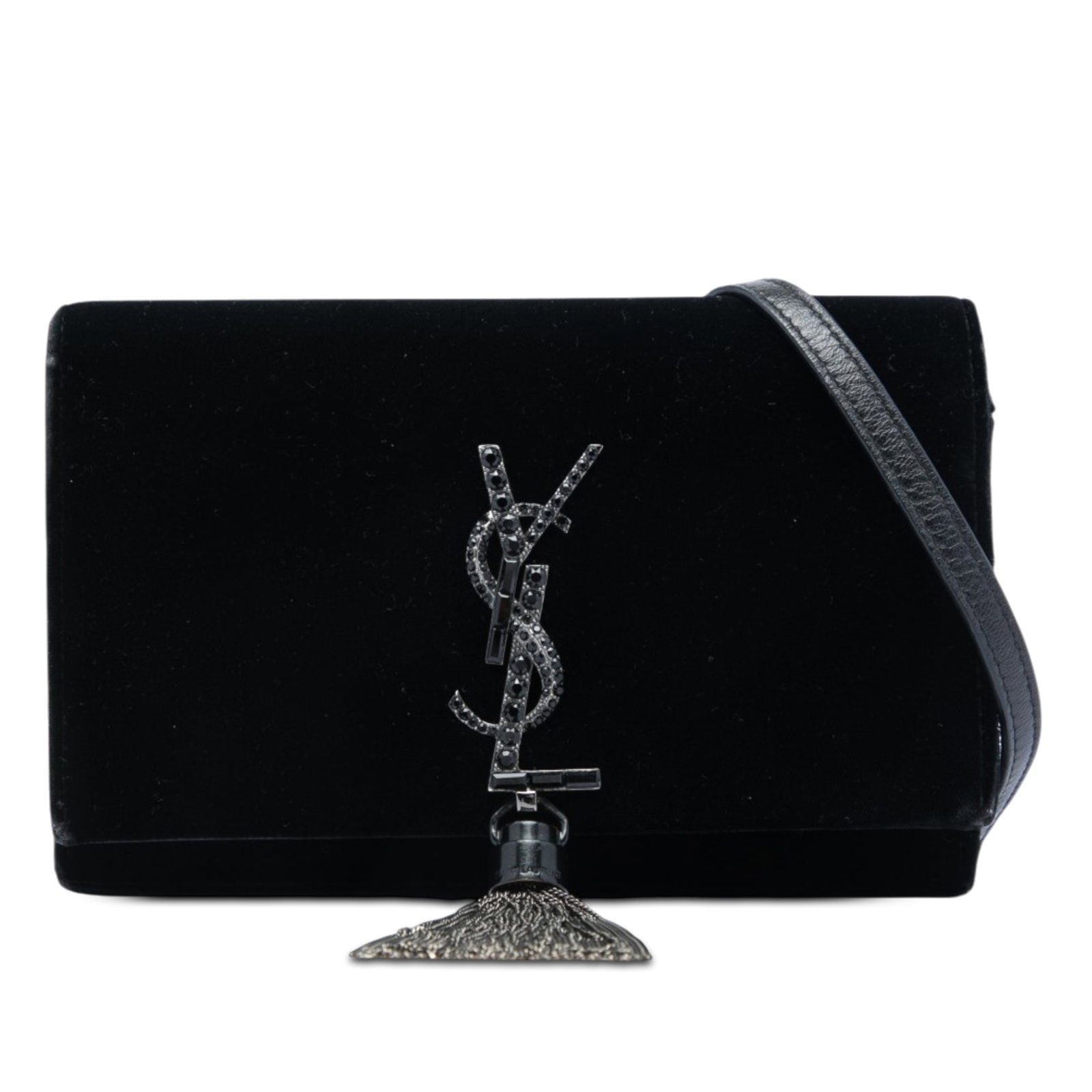 Saint Laurent Kate Monogram velvet wallet on chain with crystal tassel (1 of 5)