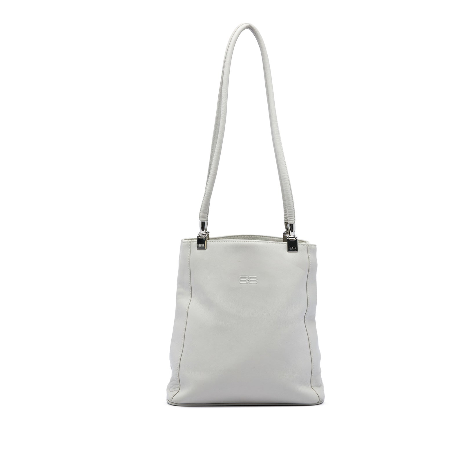 Balenciaga Soft Leather Shopper Tote White Leather Zip Bag: Balenciaga Soft Leather Shopper Tote White Leather Zip Bag Balenciaga Soft Leather Shopper Tote in white leather with a rolled leather strap, top zip closure, exterior back zip pocket, and interior