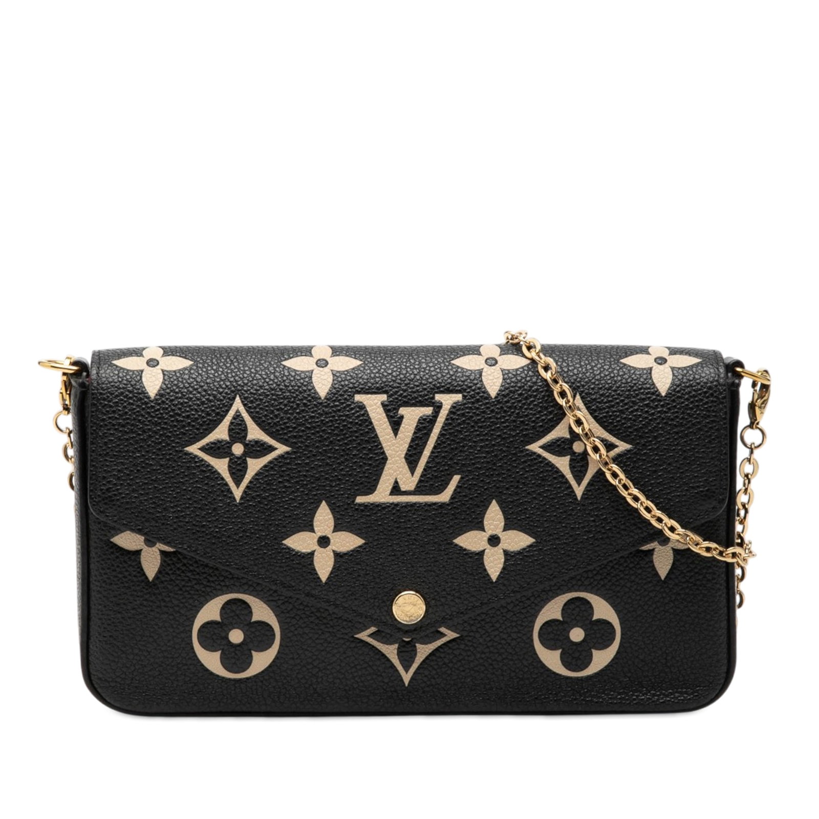 Louis Vuitton Pochette Felicie Bicolor Monogram Empreinte Leather Bag: Louis Vuitton Pochette Felicie Bicolor Monogram Empreinte Leather Bag Louis Vuitton Pochette Felicie in black Bicolor Monogram Empreinte leather. This bag features a detachable chain strap, a front fl