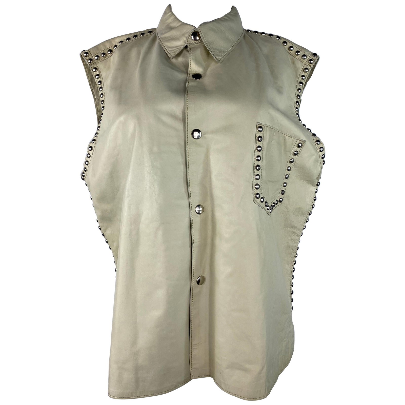 Dolce Gabbana Leather Vest in Cream Button Front With Tags (1 of 7)